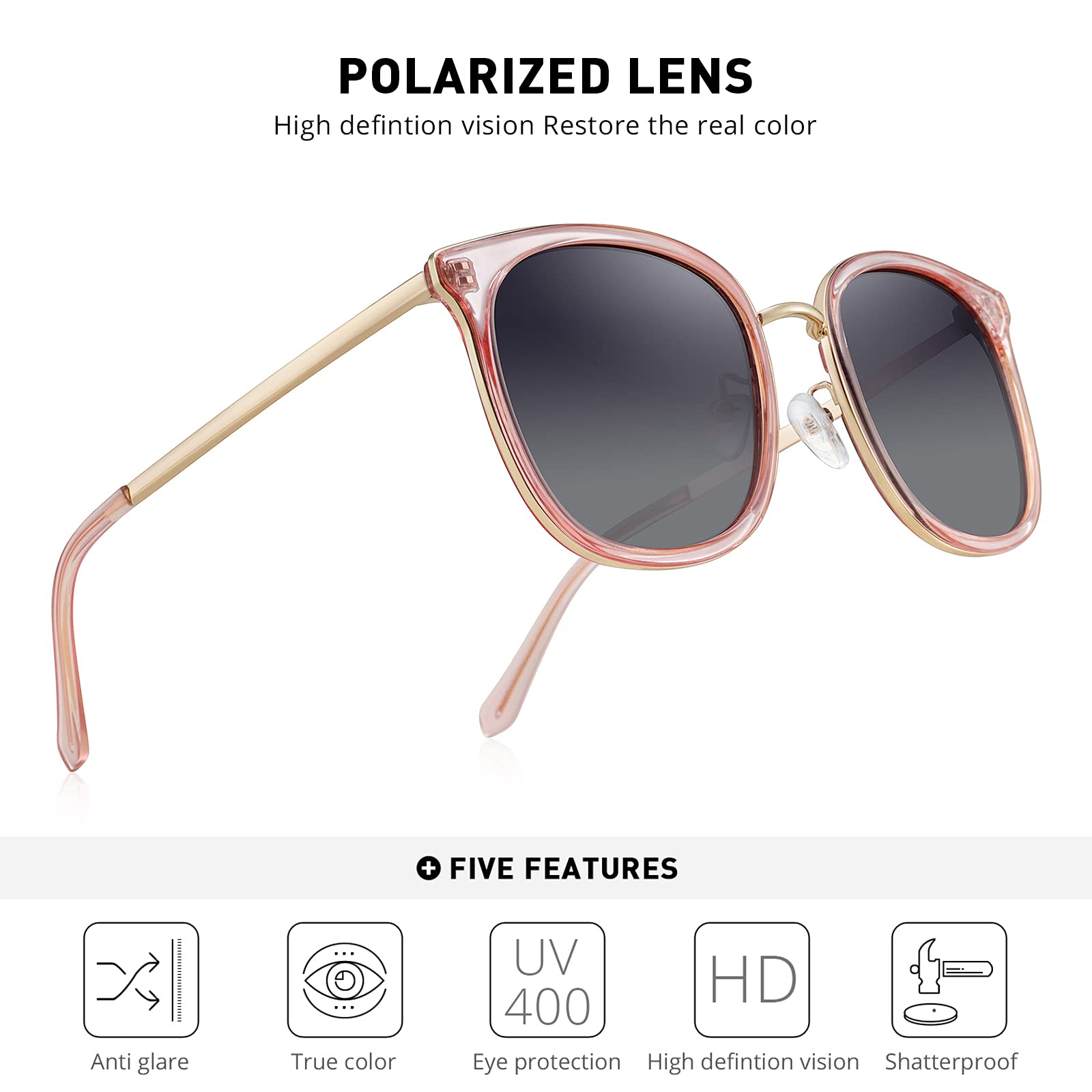 Polarized Sunglasses for Women & Men - Oversized Rectangular Metal Frame UV Protection Sunglasses - Perfect for Driving, Beach, and Outdoor Activities