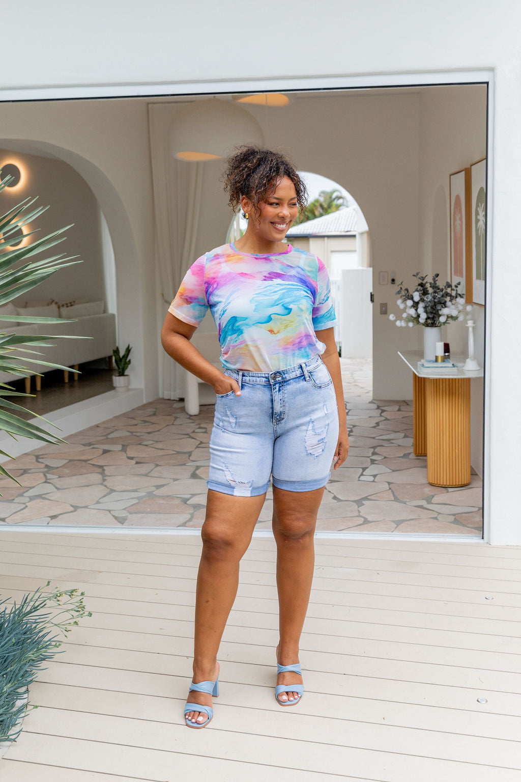 Darla Mesh Top for Women - Breathable Ocean Blue Summer Blouse | Perfect for Beach, Party & Casual Outfits