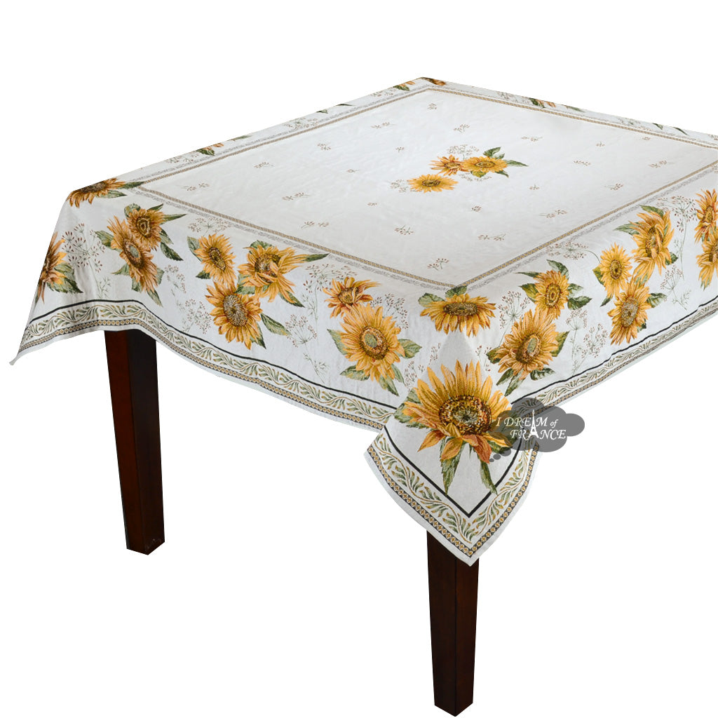 56 Square Sunflower French Tapestry Tablecloth by Tissus Toselli - Vintage Floral Dining Table Cover for Kitchen, Party & Outdoor Picnic Decor