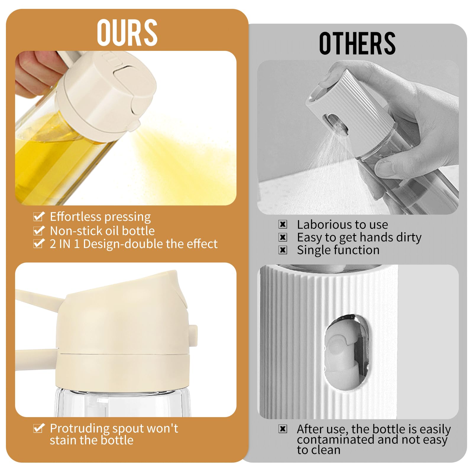 16oz/470ml Glass Oil Dispenser & Sprayer - Premium Olive Oil Pourer for Kitchen, Air Fryer, Cooking, Salad, BBQ - Drizzle Control & Leak-Proof Design (White) - Perfect for Healthy Cooking, Baking & Meal Prep