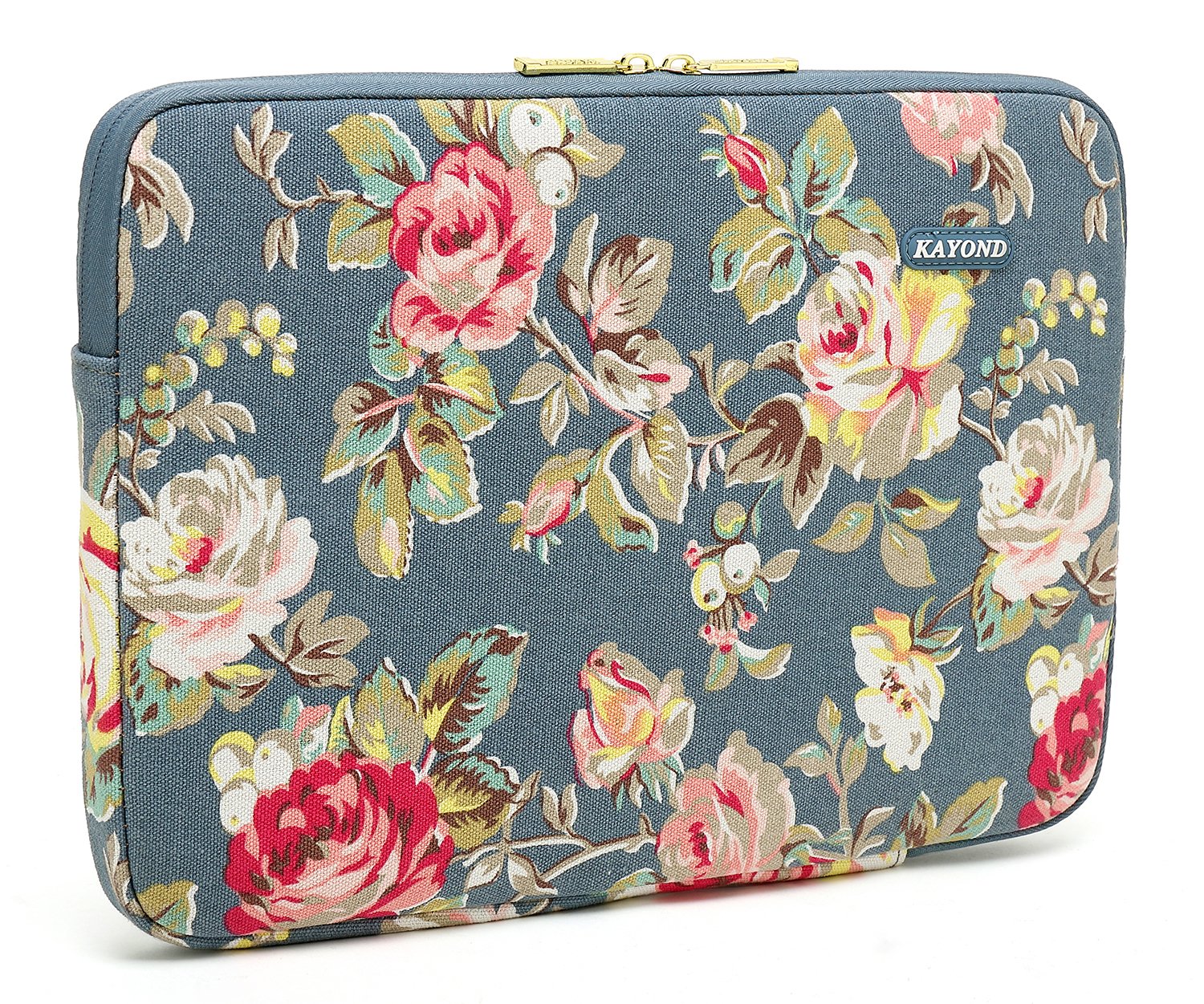 Kayond 13.3 Inch Water-Resistant Canvas Laptop Sleeve - Blue Water Hyacinth Design for Work, Travel, and School