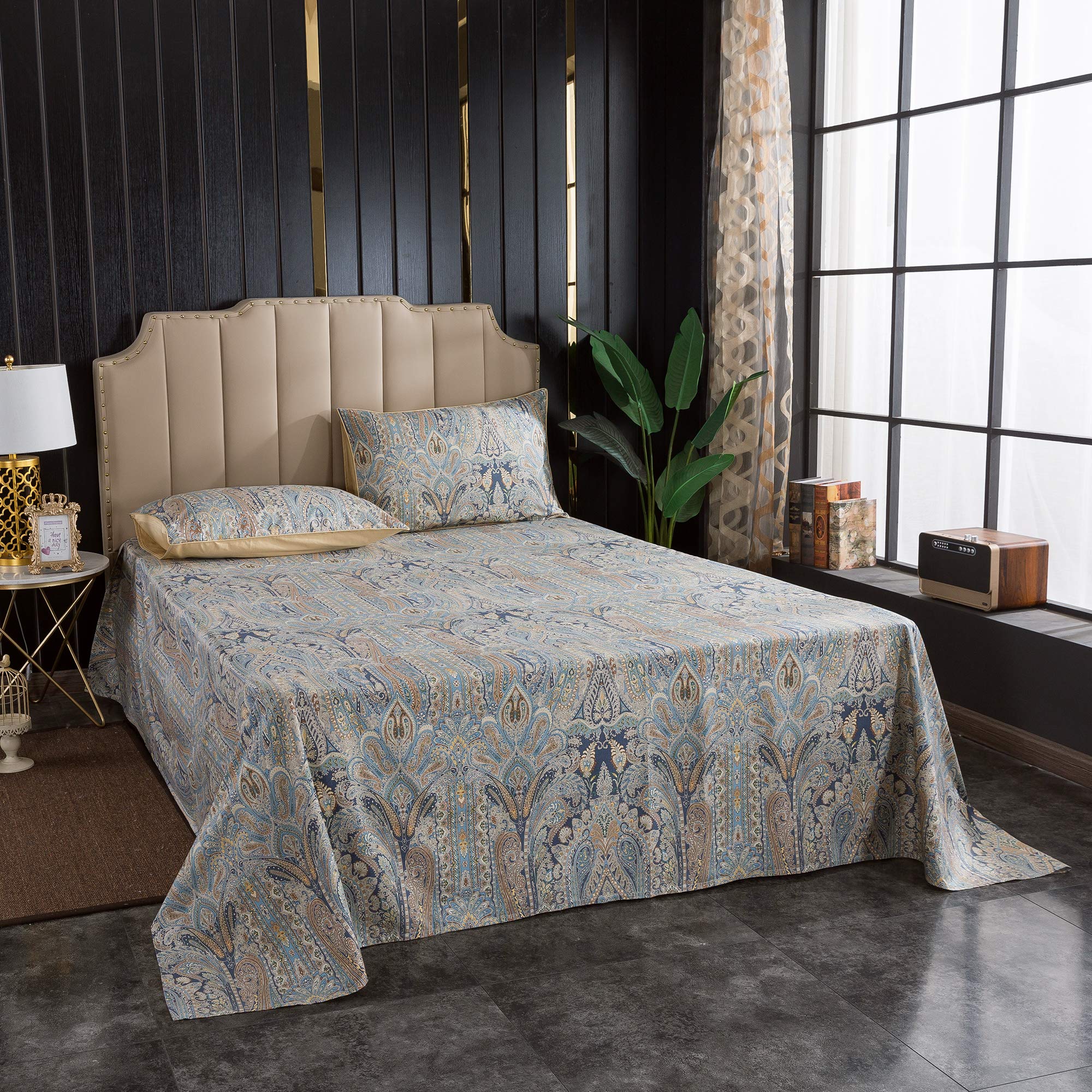 Vintage Floral Western Bedding Set Queen Size - 4Pcs 100% Egyptian Cotton Luxury Bed Sheets with Deep Pockets for Girls & Teens - Perfect for Boho Chic Bedroom Decor, Guest Rooms, and Dorm Essentials