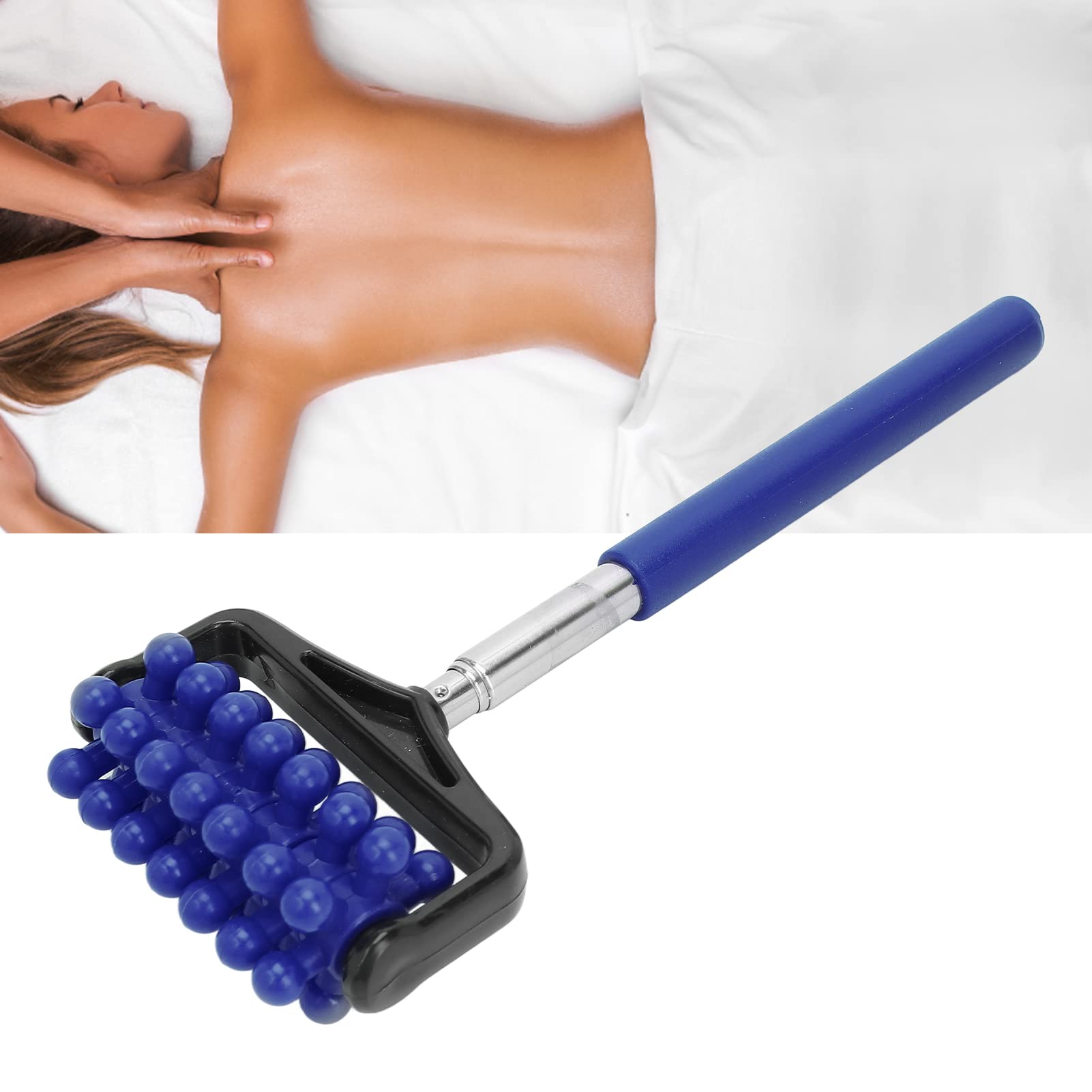 Telescopic Back Massage Roller Stick - Adjustable Rubber Muscle Massager for Neck, Arm, Leg & Back Pain Relief - Perfect for Post-Workout Recovery & Home Relaxation (Navy Blue) - Ideal for Athletes, Office Workers & Stress Relief