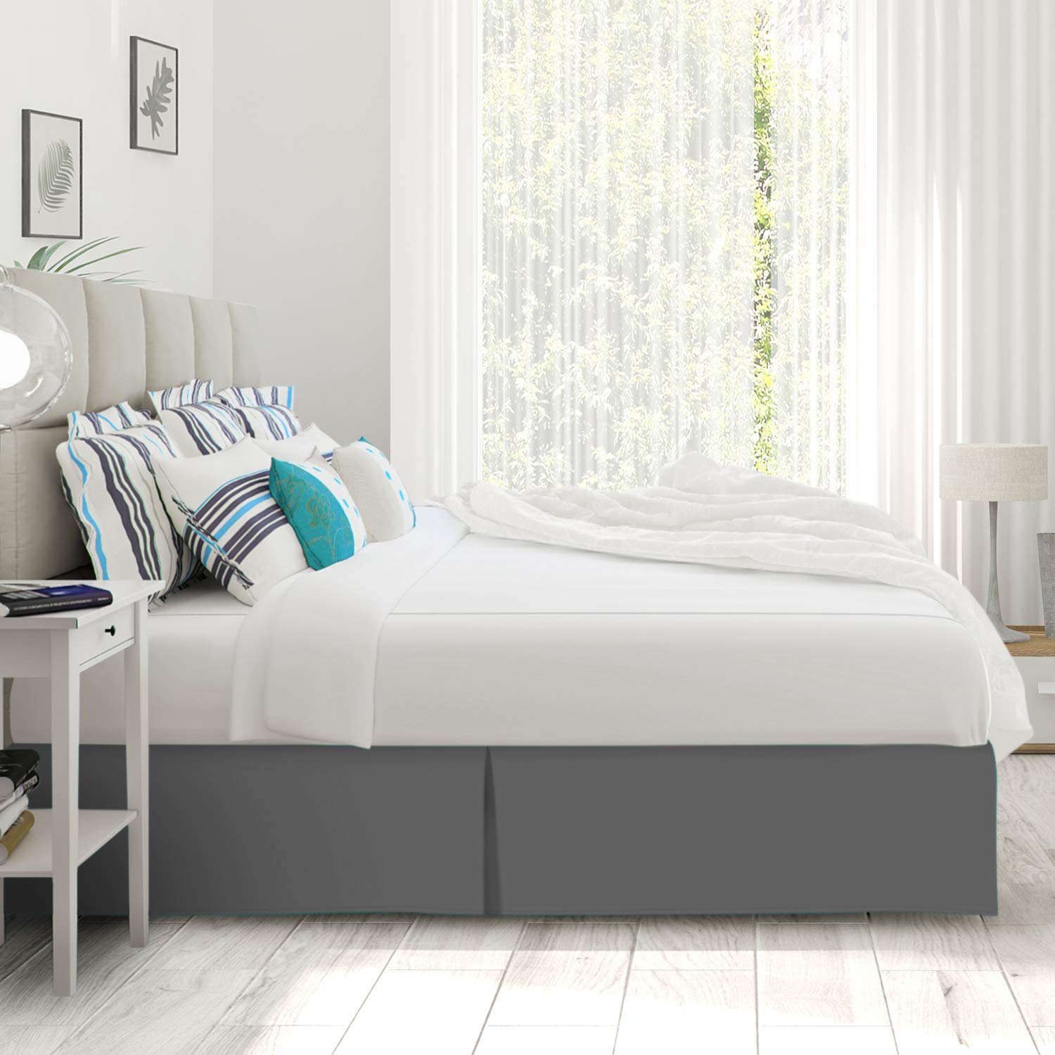 600 Thread Count Pure Cotton Pleated Bed Skirt - Twin Size Split Corner Box Pleated Bedding with 18 Inch Drop - Dark Grey - Perfect for Guest Rooms, Master Bedrooms & Luxury Hotel Decor