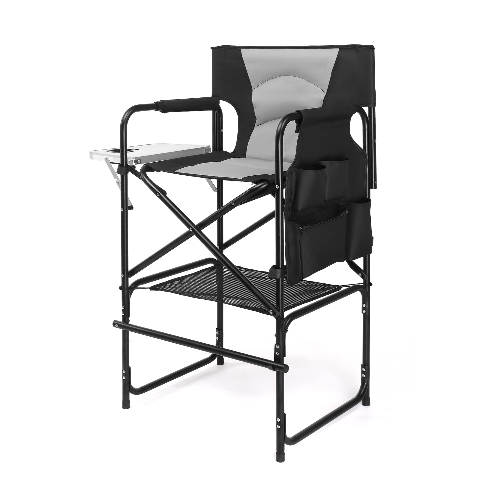 Mefeir 30 Inch Heavy Duty Directors Camping Chair with Side Table - Portable Folding Bar Height Chair for Outdoor, Beach, Picnics & Makeup Artists - 300 lbs Capacity Aluminum Frame
