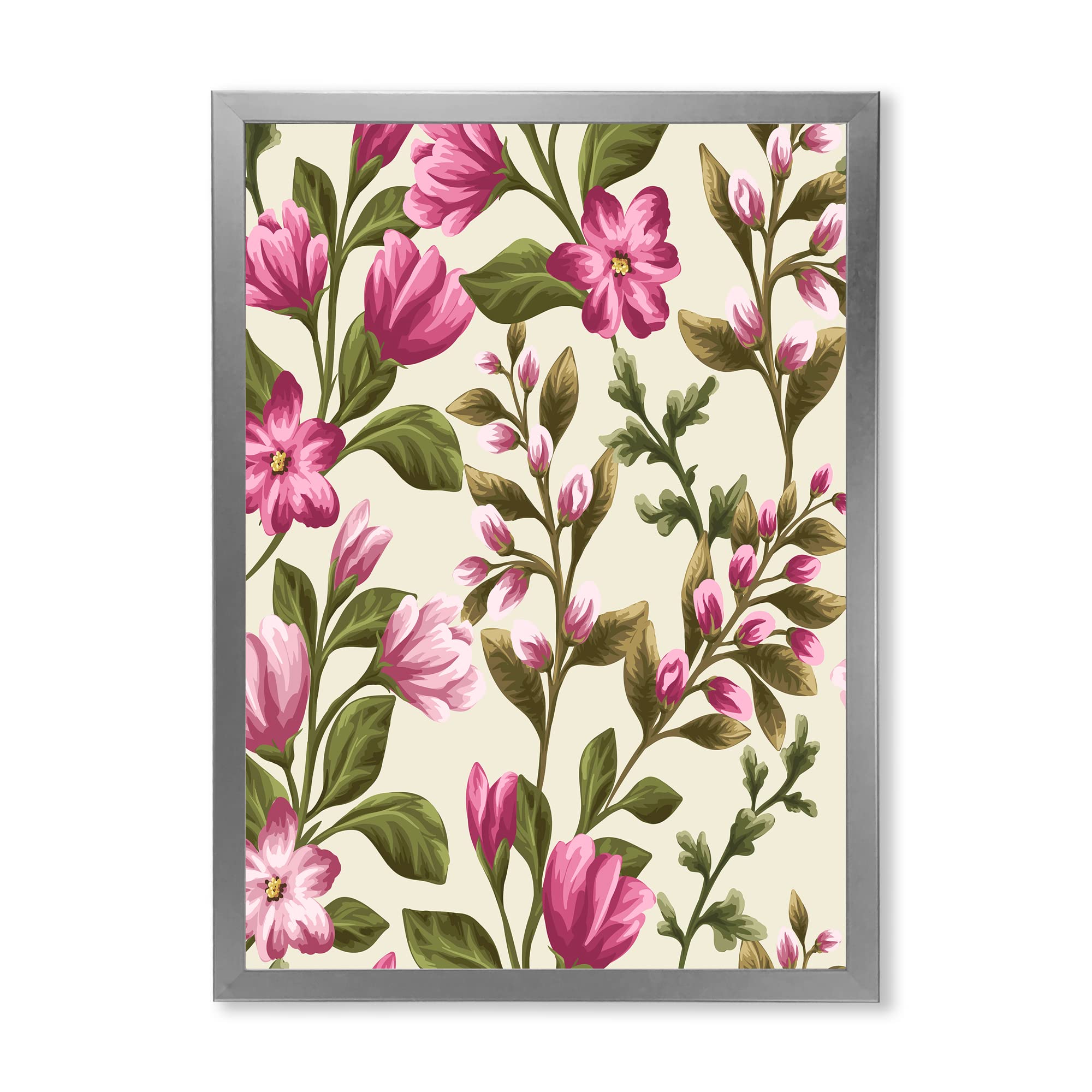 Vintage Pink Wildflowers Framed Wall Art - Traditional Floral Home Decor for Living Room, Bedroom & Office