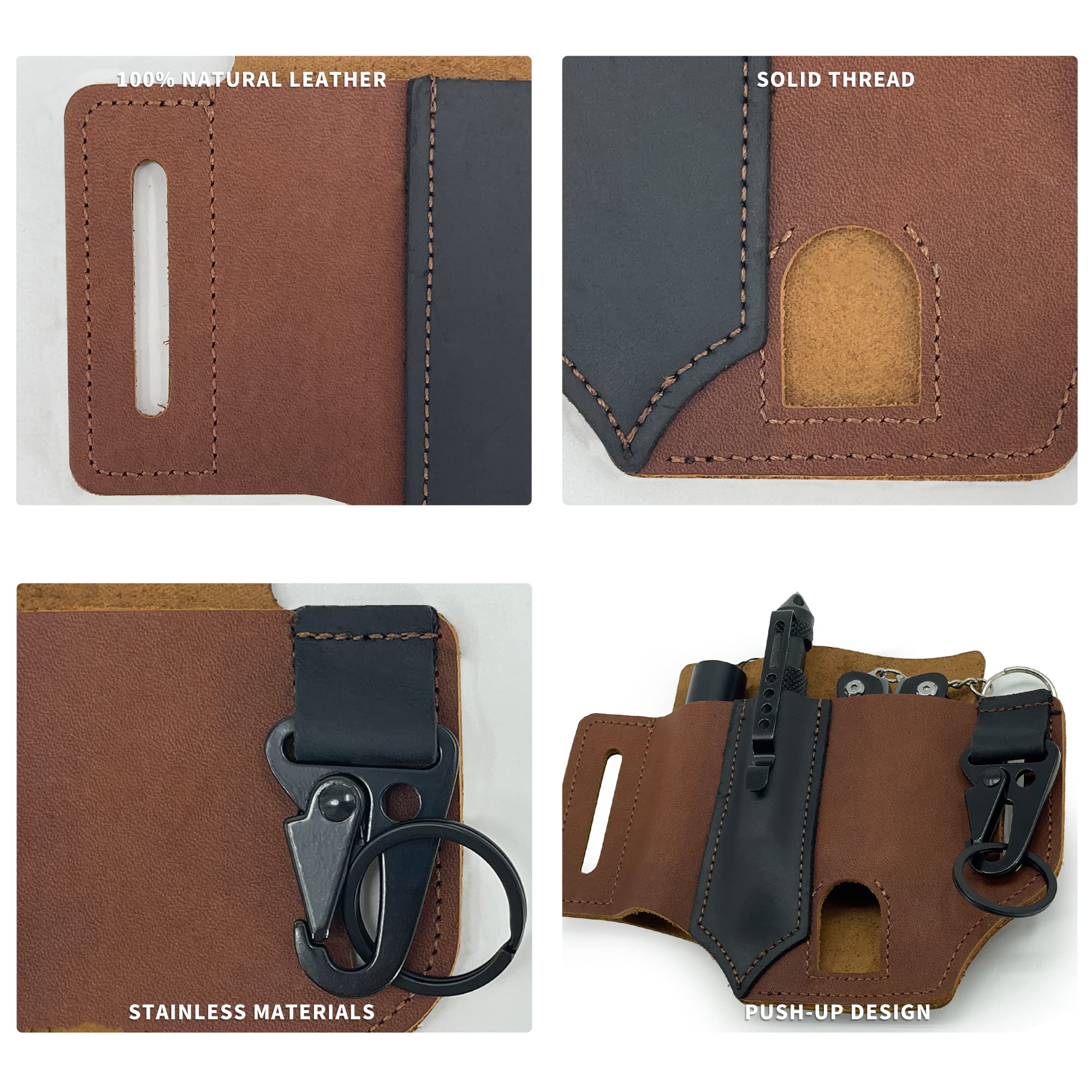 KANGDE Genuine Leather EDC Belt Loop Waist Multitool Sheath - Handmade 3-Pocket Organizer Pouch for Flashlights, Tactical Pens & Tools (Black) | Perfect for Outdoor Adventures, Camping & Everyday Carry
