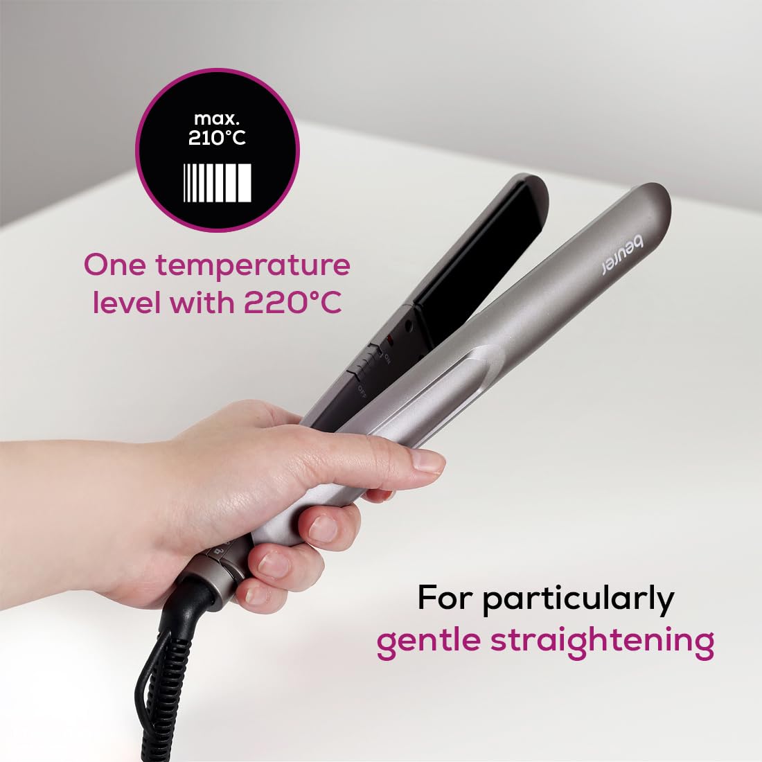 Beurer HS 15 Professional Ceramic Hair Straightener - Compact & Lightweight Flat Iron for All Hair Types (Grey) | Perfect for Travel, Home Use & Salon Styling