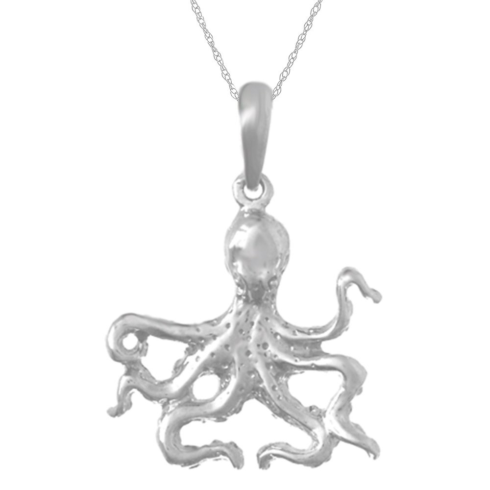 925 Sterling Silver Nautical Octopus Charm Necklace with Chain - Handcrafted Wavy Legs Textured Pendant for Women - Perfect for Beach Vacations, Ocean-Themed Gifts and Everyday Jewelry Wear