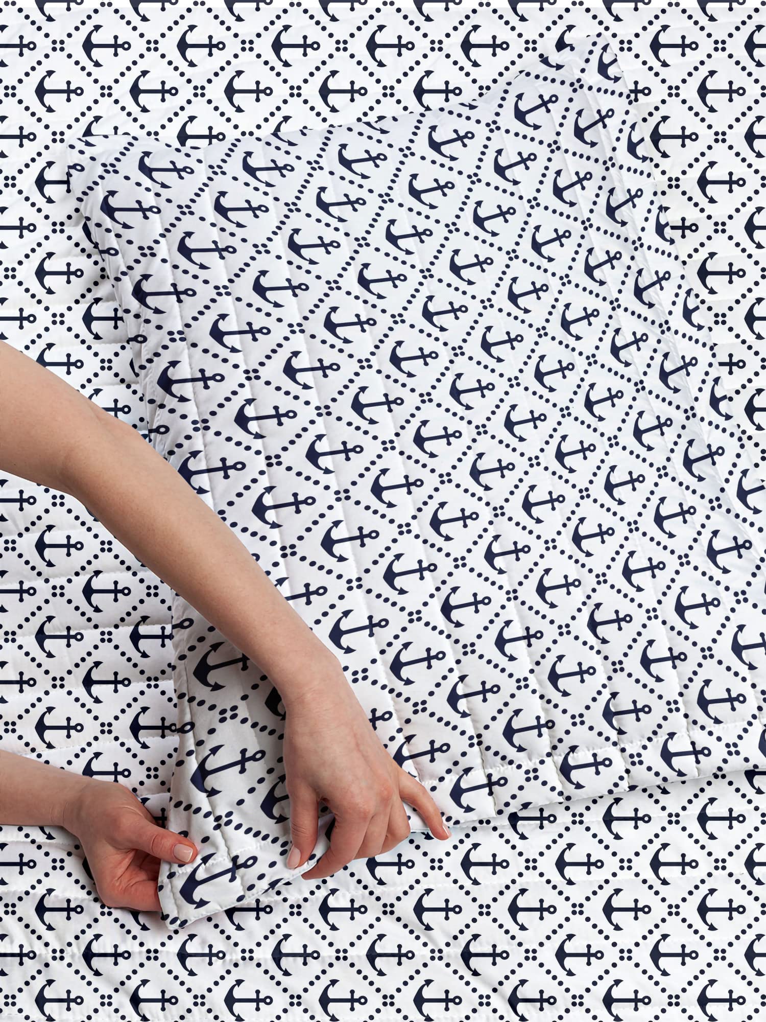 Ambesonne Geometric Microfiber Bedspread Set - Nautical Chevron Pattern with Dotted Frames & Anchors in Dark Blue/White | King Size Soft Bedding Set Includes Comforter & Pillow Shams | Perfect for Coastal Themed Bedrooms, Guest Rooms & Nautical Decor