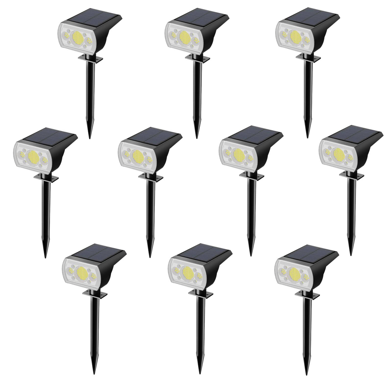 10PCS Solar Spotlight Outdoor - 64 LEDs 1000 Lumens Solar Powered Garden Lights with 3 Lighting Modes, IP66 Waterproof Landscape Spotlights for Pathway, Yard, Tree, Flag & Wall Decor | Perfect for Patio, Driveway & Backyard Lighting