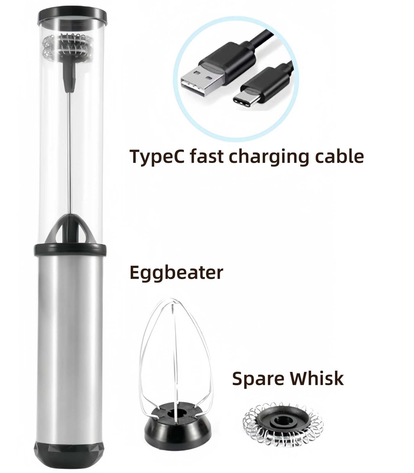 Rechargeable Handheld Milk Frother - Electric Whisk & Frother Wand for Coffee, Matcha, Latte, Cappuccino | Perfect for Home, Office & Cafe Use