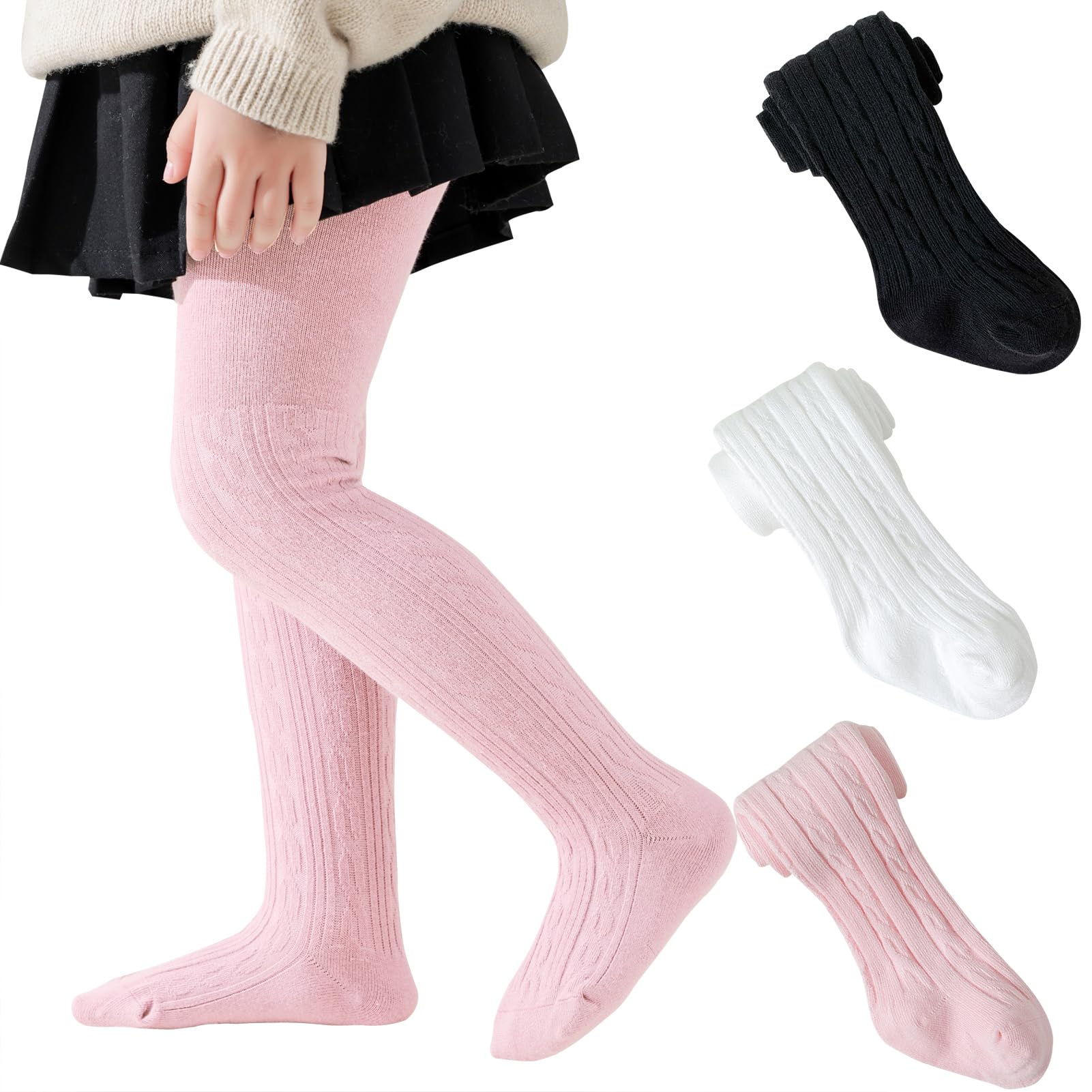 Jormatt Baby Girls Tights - Seamless Thick Cotton Cable Knit Leggings Stockings for Toddlers 0-6 Years | Soft & Warm Winter Wear for Playtime, Daycare & Family Outings
