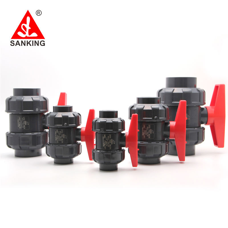 Sanking UPVC Double Union Ball Valves (15mm-100mm) BSP Threaded - High Pressure Resistant PVC Ball Valves for Water, Gas & Chemical Piping Systems