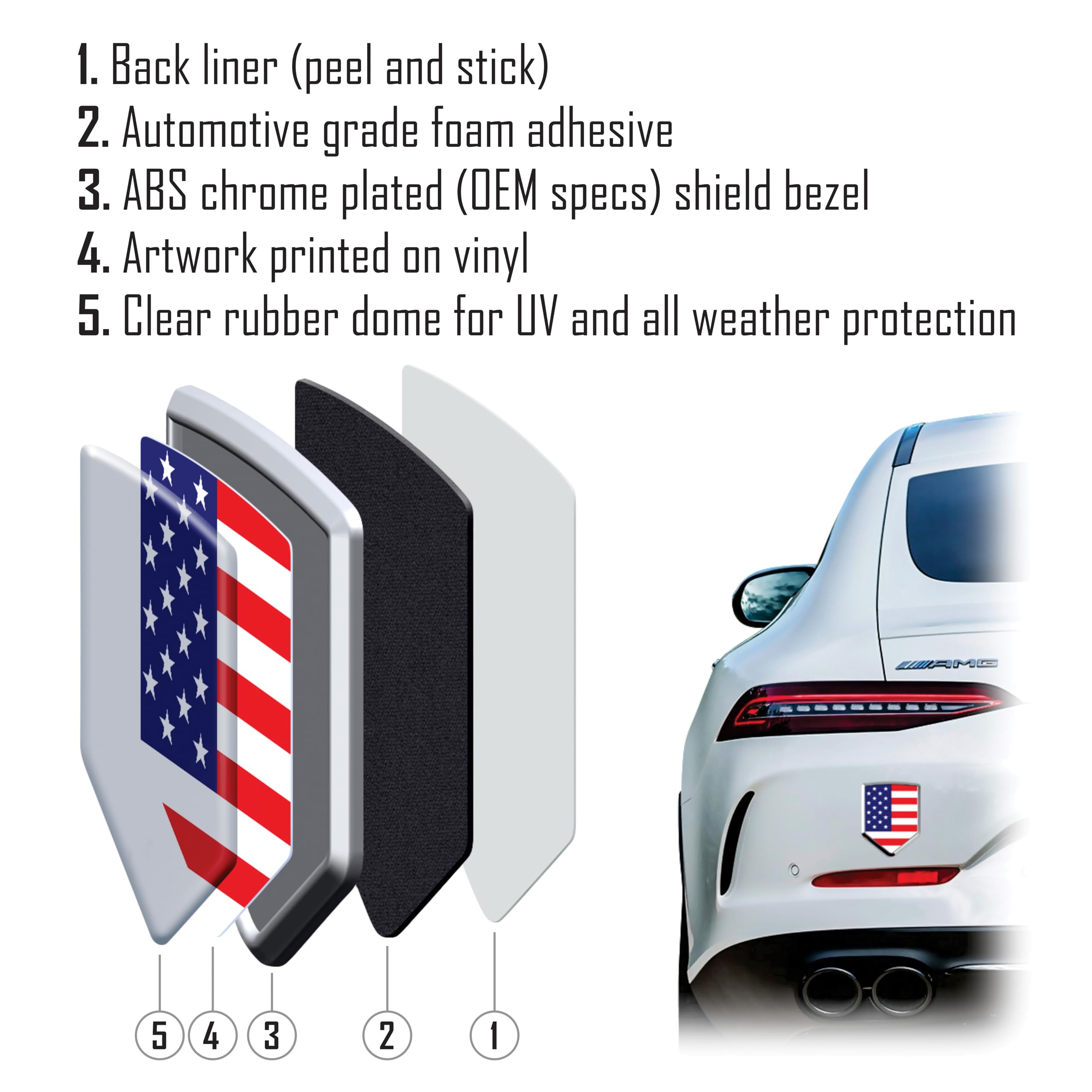 US Army USA Flag 3D Car Emblem - Chrome Auto Badge for Bumper & Decal