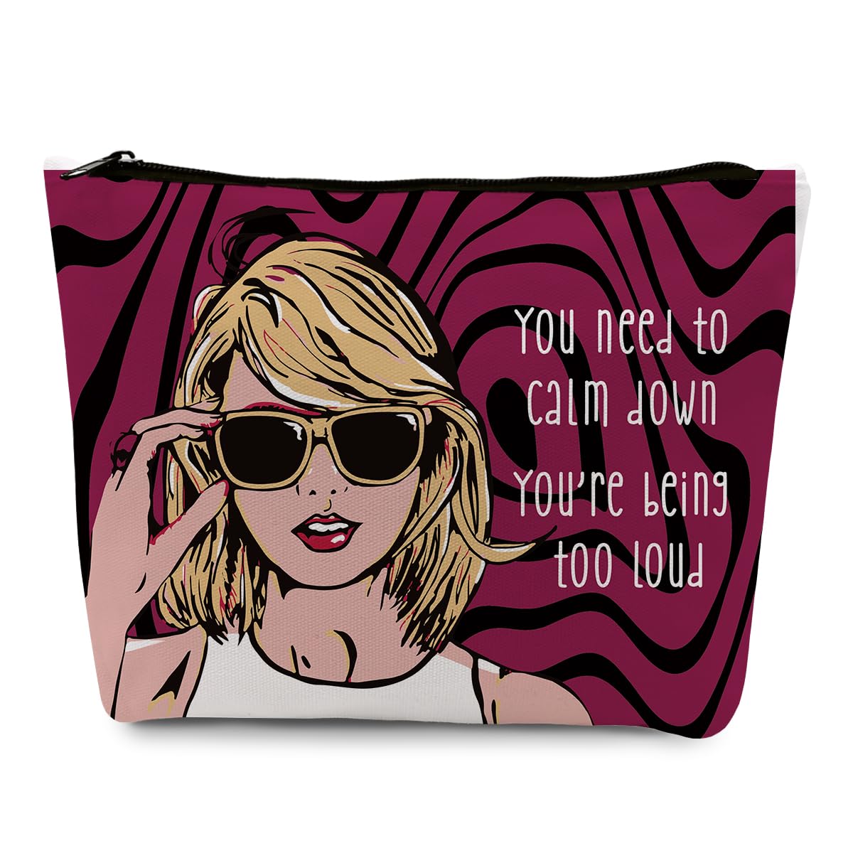 Stylish Makeup Bag & Travel Toiletry Organizer for Women - Perfect Music Fan Gift with Song Lyrics Design (You Need to Calm Down Album Theme + Black Rose-Red Stripes) - Great for Friendship, Birthday & Christmas Presents - Ideal for Travel, Cosmetics Storage & Taylor Swift Fan Merchandise