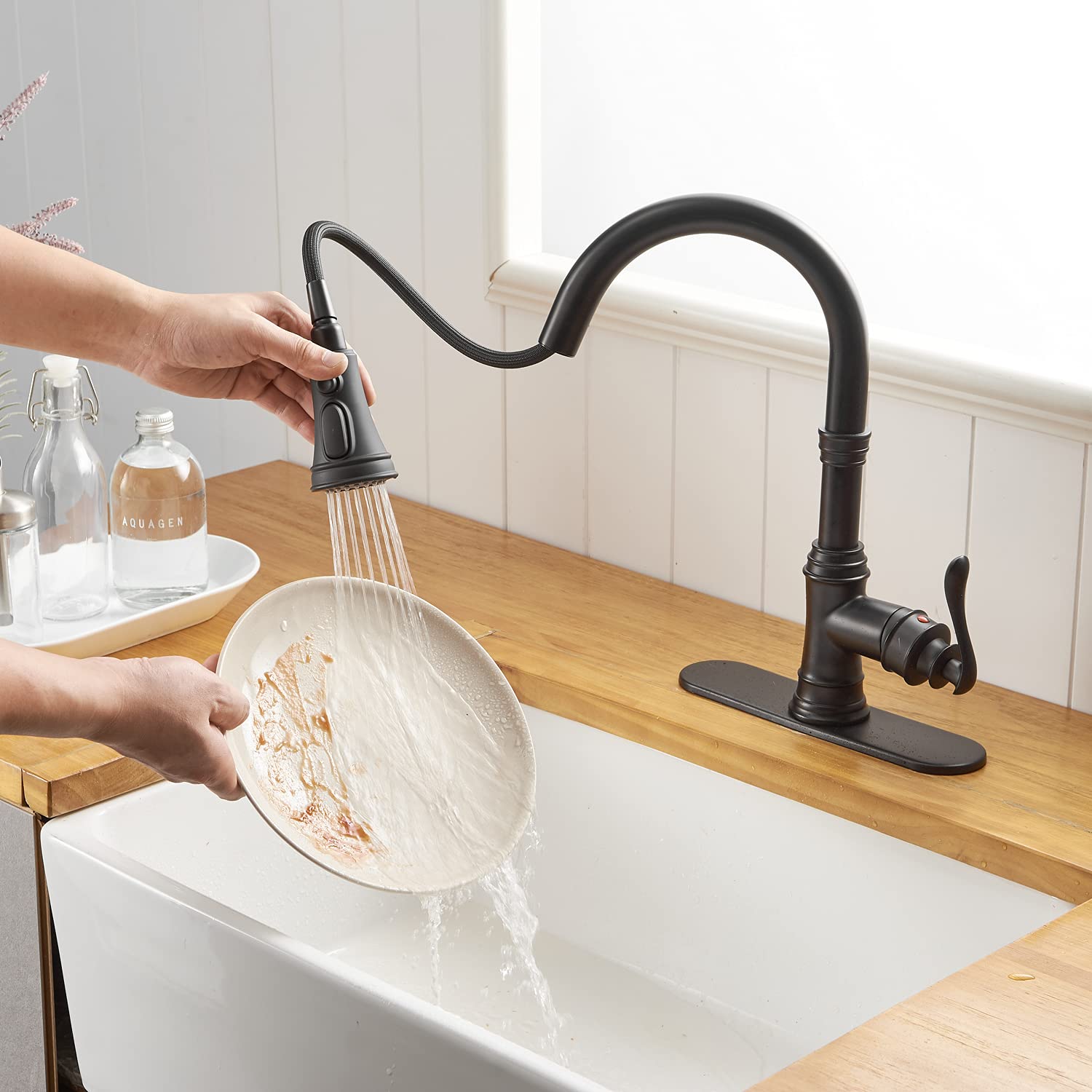Matte Black Kitchen Faucet with Pull Down Sprayer - High Arc Single Handle for Sink & RV Use