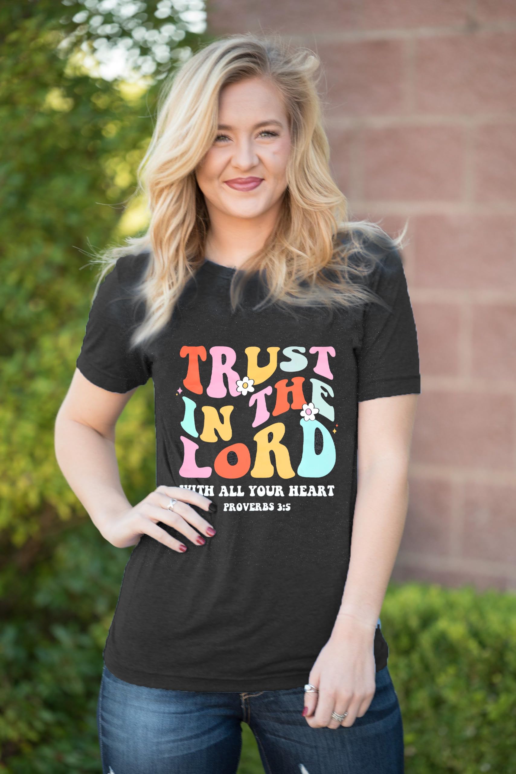 Christian Women's Jesus Faith T-Shirt - Trust in The Lord Inspirational Tee with Floral Design | Church Wear, Bible Study Outfit & Everyday Faith Apparel