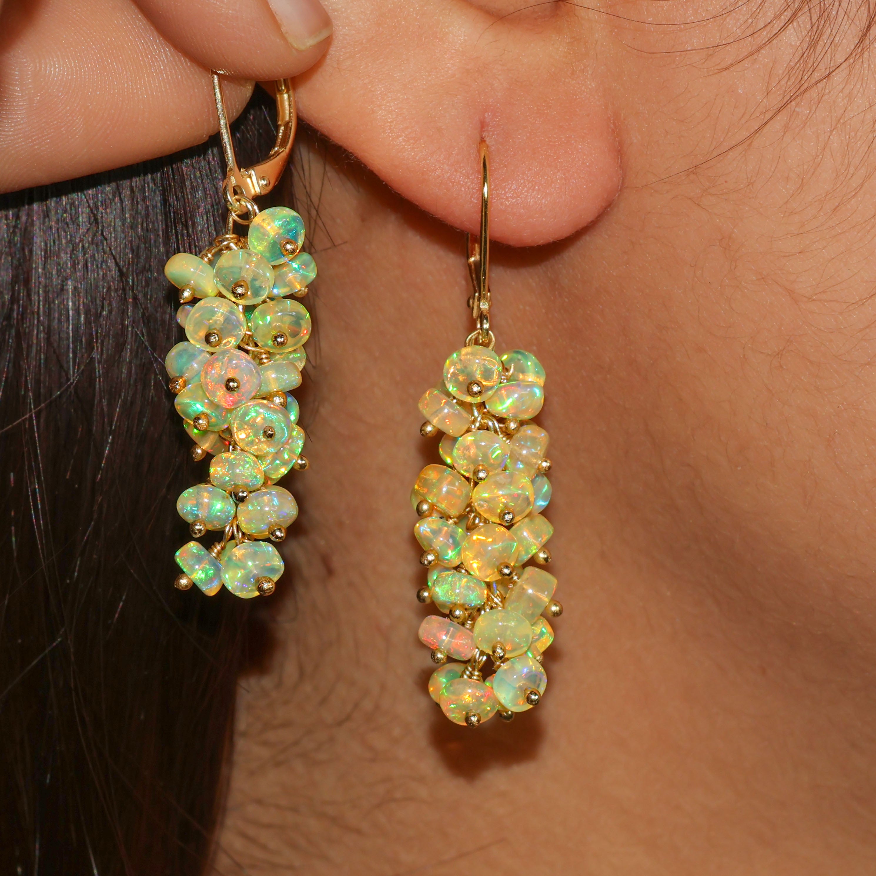 Natural Yellow Opal Beaded Cluster Dangle Earrings - Handmade Boho Jewelry for Women - Perfect for Parties, Weddings & Everyday Wear