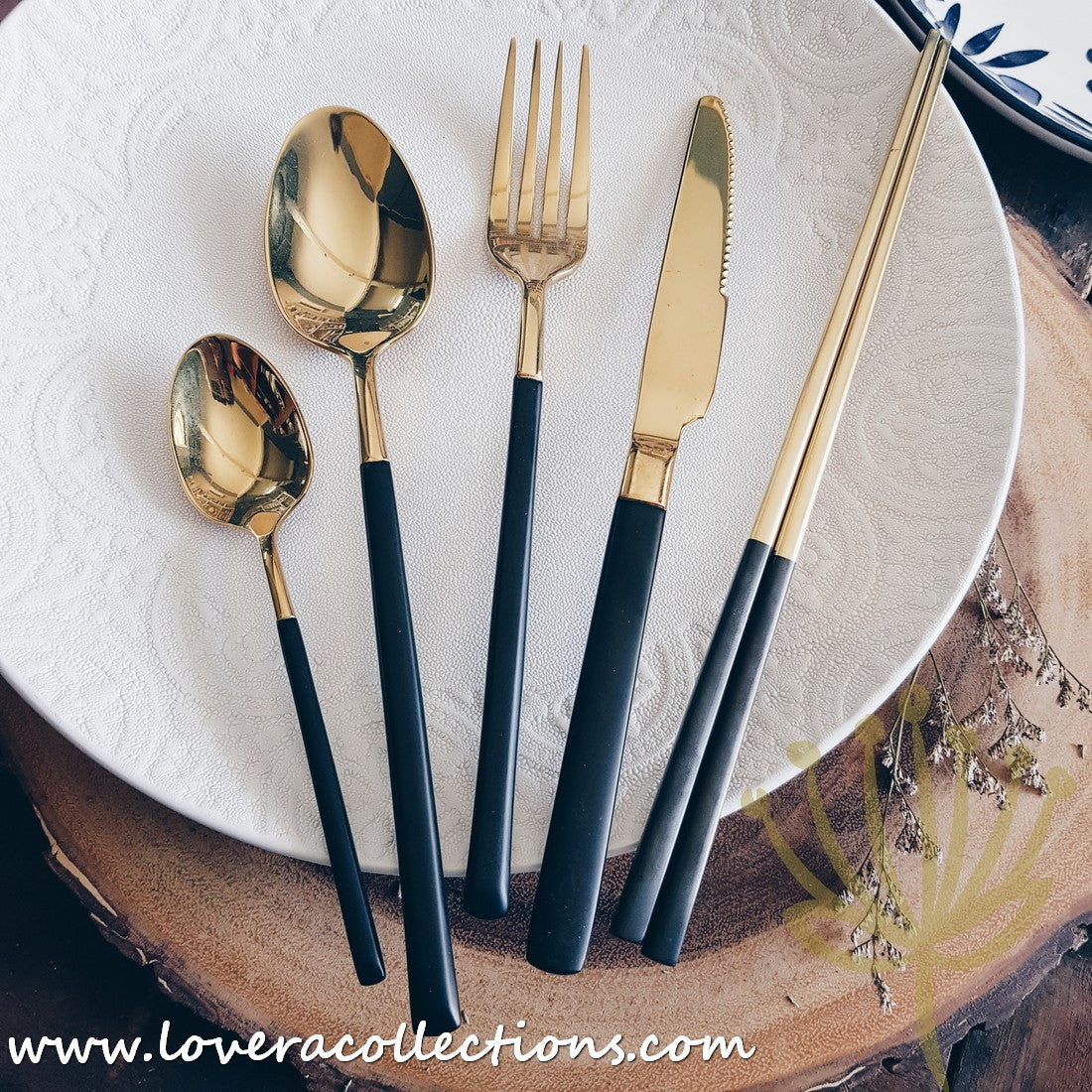 Premium Stainless Steel SS304 Gold Ion Plated Cutlery Set with Black Handles - Elegant Flatware for Fine Dining, Wedding Gifts & Home Entertaining