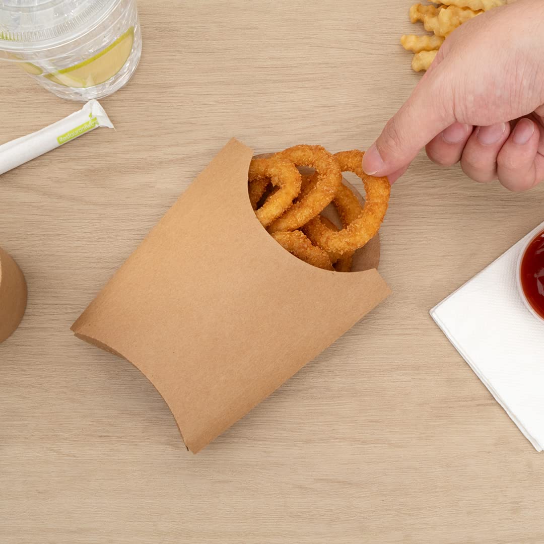 Eco-Friendly 4oz Kraft Paper French Fry Cups - 100-Pack Disposable Snack Containers for Fries, Onion Rings, Popcorn & Cookies | Stackable, Sustainable 4.7x3.5x5.1 Inch Food Holders | Perfect for Restaurants, Food Trucks, Movie Nights & Parties