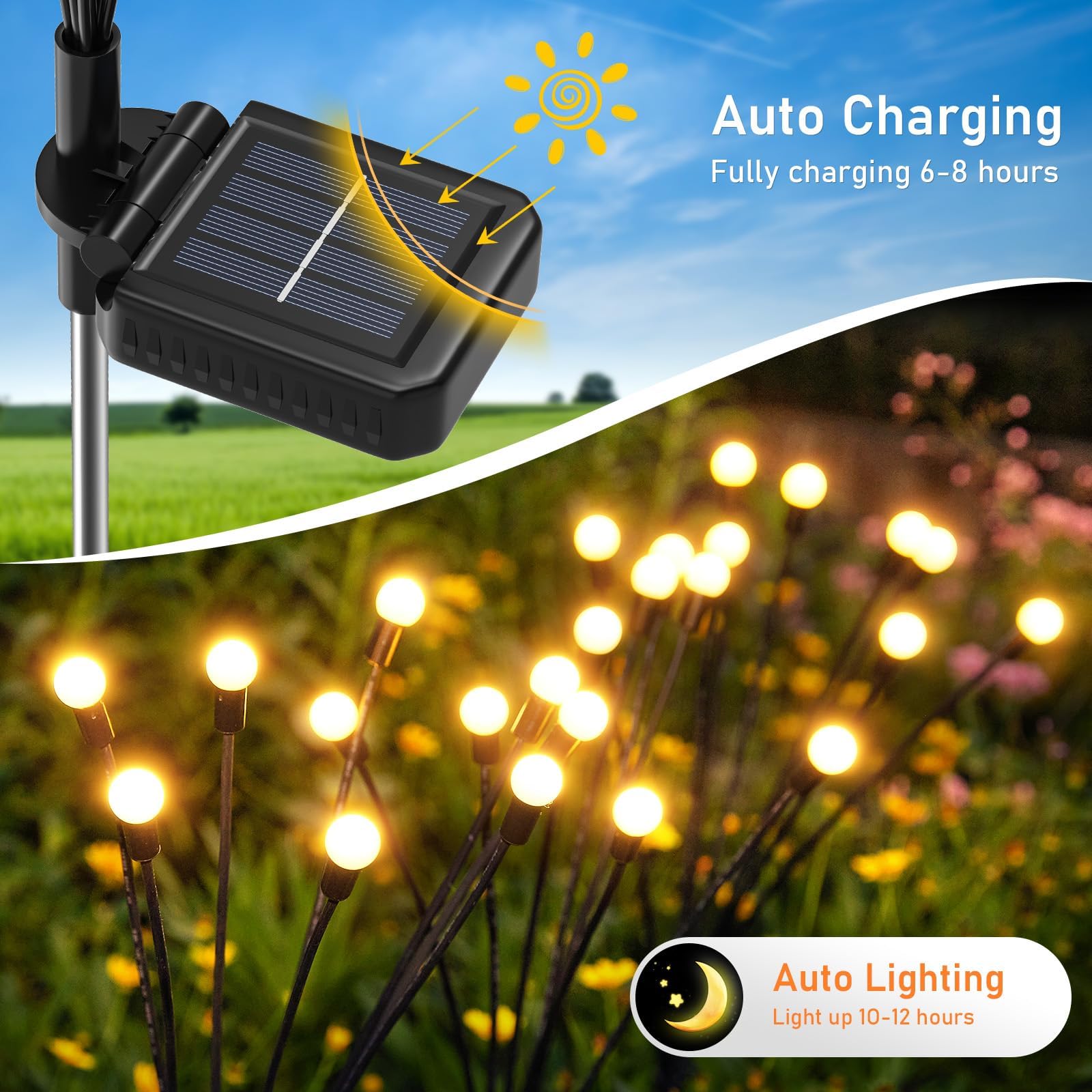 KELME Solar Garden Lights - 4 Pack 32 LED Swaying Firefly Solar Lights for Outdoor Decor | Waterproof Wind-Activated Solar Lights for Yard, Patio, Pathway | Perfect for Garden Parties, Landscape Lighting & Nighttime Ambience