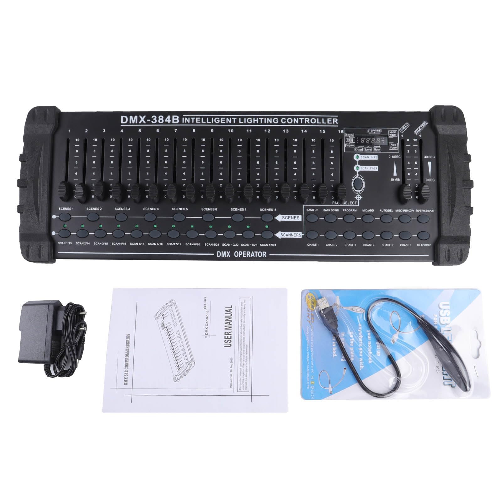 Professional DMX512 DJ Lighting Controller - 384 Channels for Bar, Club & Live Shows | 30 Banks, 8 Scenes, 24 Fixtures | Stage Light Programming Console for Dynamic Light Effects & Atmosphere Creation