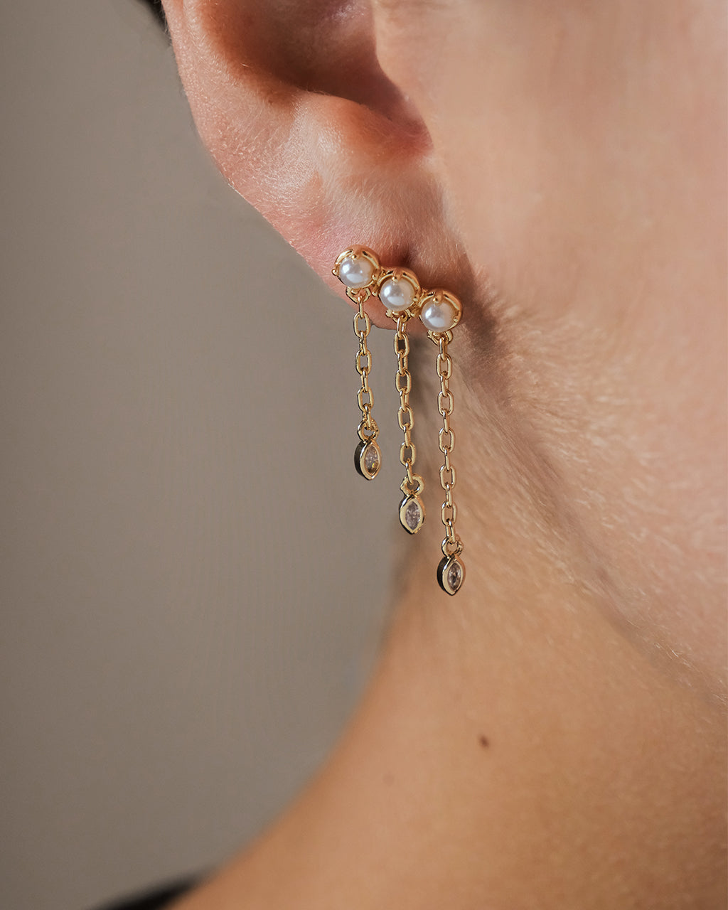 Rhiannon Dangling CZ & Pearl Tiered Stud Earrings for Women - Elegant Cubic Zirconia & Freshwater Pearl Drop Earrings - Perfect for Weddings, Parties & Special Occasions