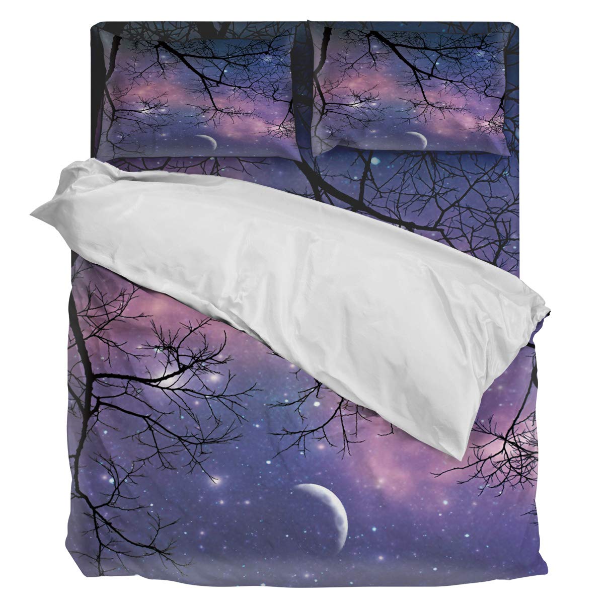 Luxury 4-Piece King Size Duvet Cover Set - Soft Galaxy Starry Sky & Tree Branch Design (1 Duvet Cover + 1 Bed Sheet + 2 Pillowcases) - Perfect for Master Bedroom, Guest Room & Cozy Home Decor