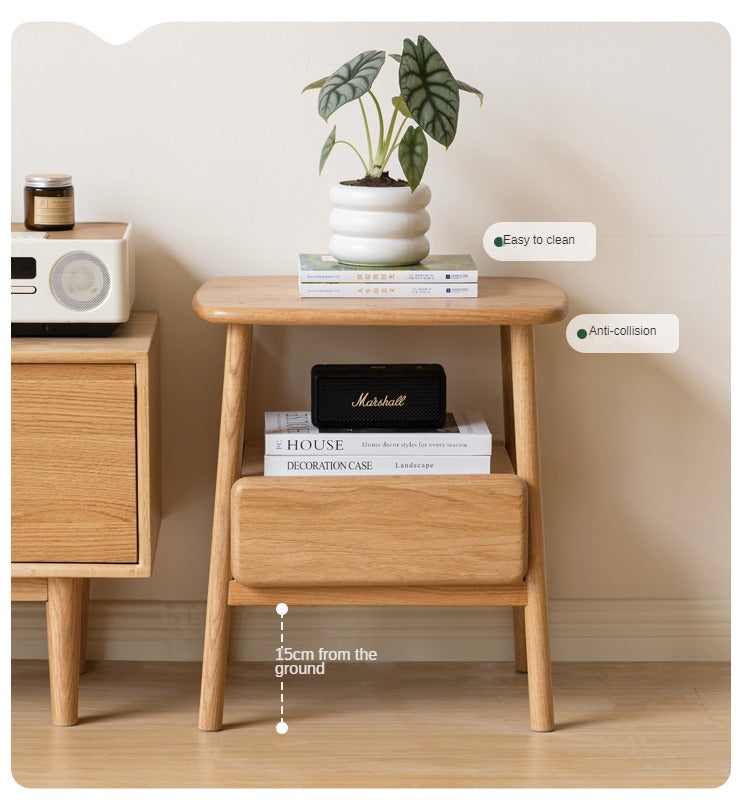 Solid Oak Wood Nightstand with Drawer - Modern Bedside Table for Small Spaces - Perfect for Bedrooms, Living Rooms, and Dorm Rooms