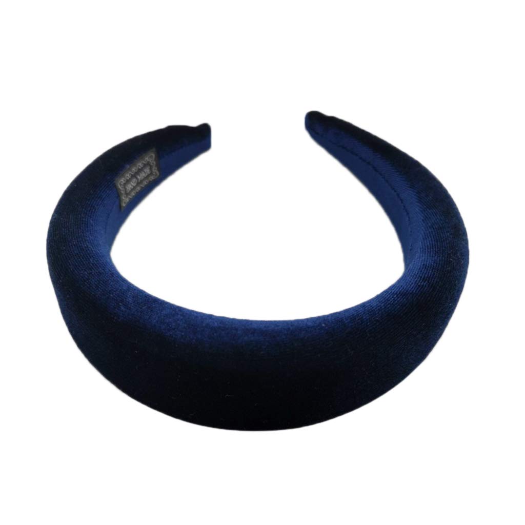 16 Colors Women's Padded Velvet Headband - Glitter Wide Sponge Hair Hoop for Women & Girls (Dark Blue) - Vintage Stretchy Thick Headpiece for Party, Daily Wear & Fashion Accessories