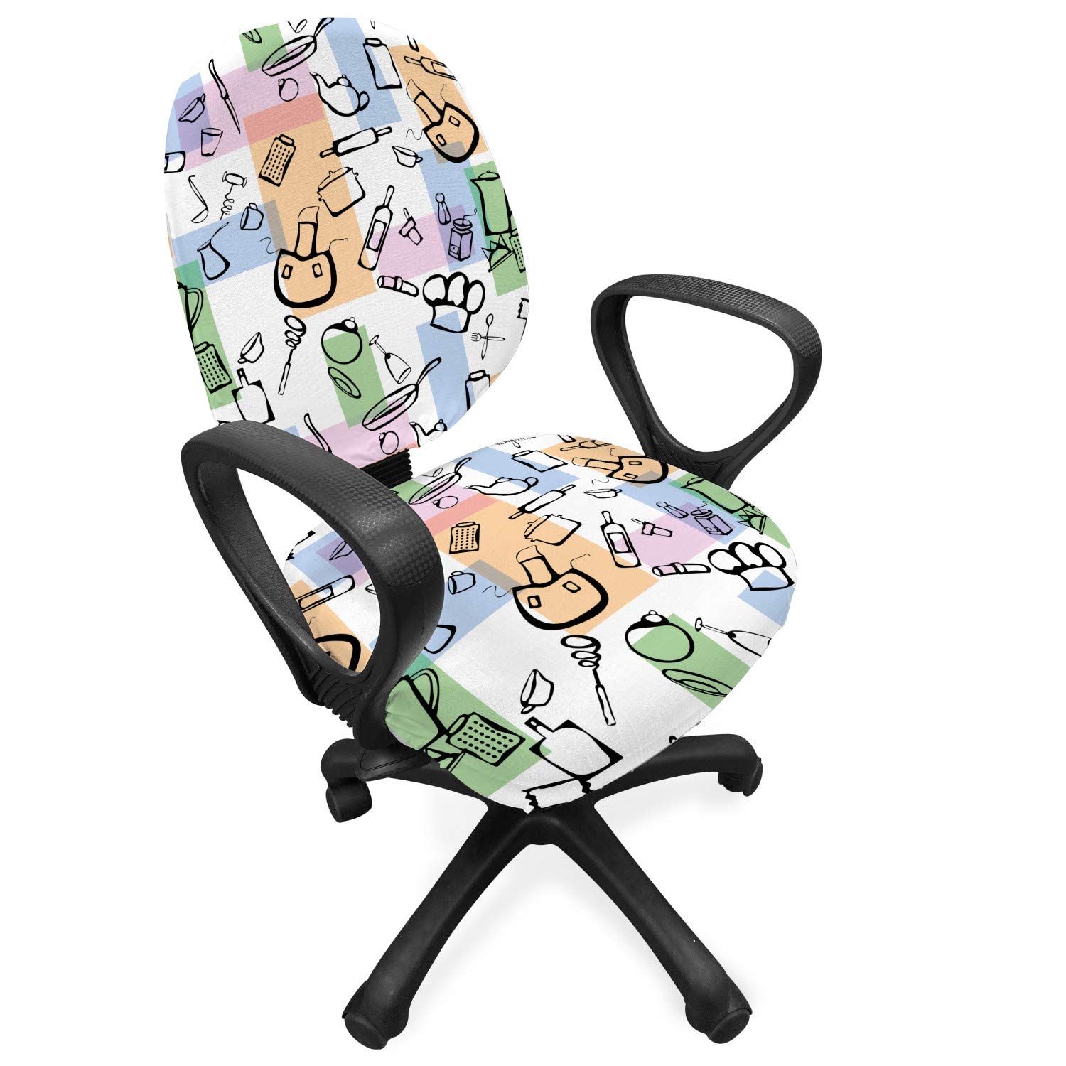 Ambesonne Abstract Office Chair Slipcover - Colorful Rectangles Chef's Table Design, Stretchable & Washable Fabric Cover, Standard Size (Fits Most Chairs) - Perfect for Home Office, Kitchen, Restaurant & Cafe Decor