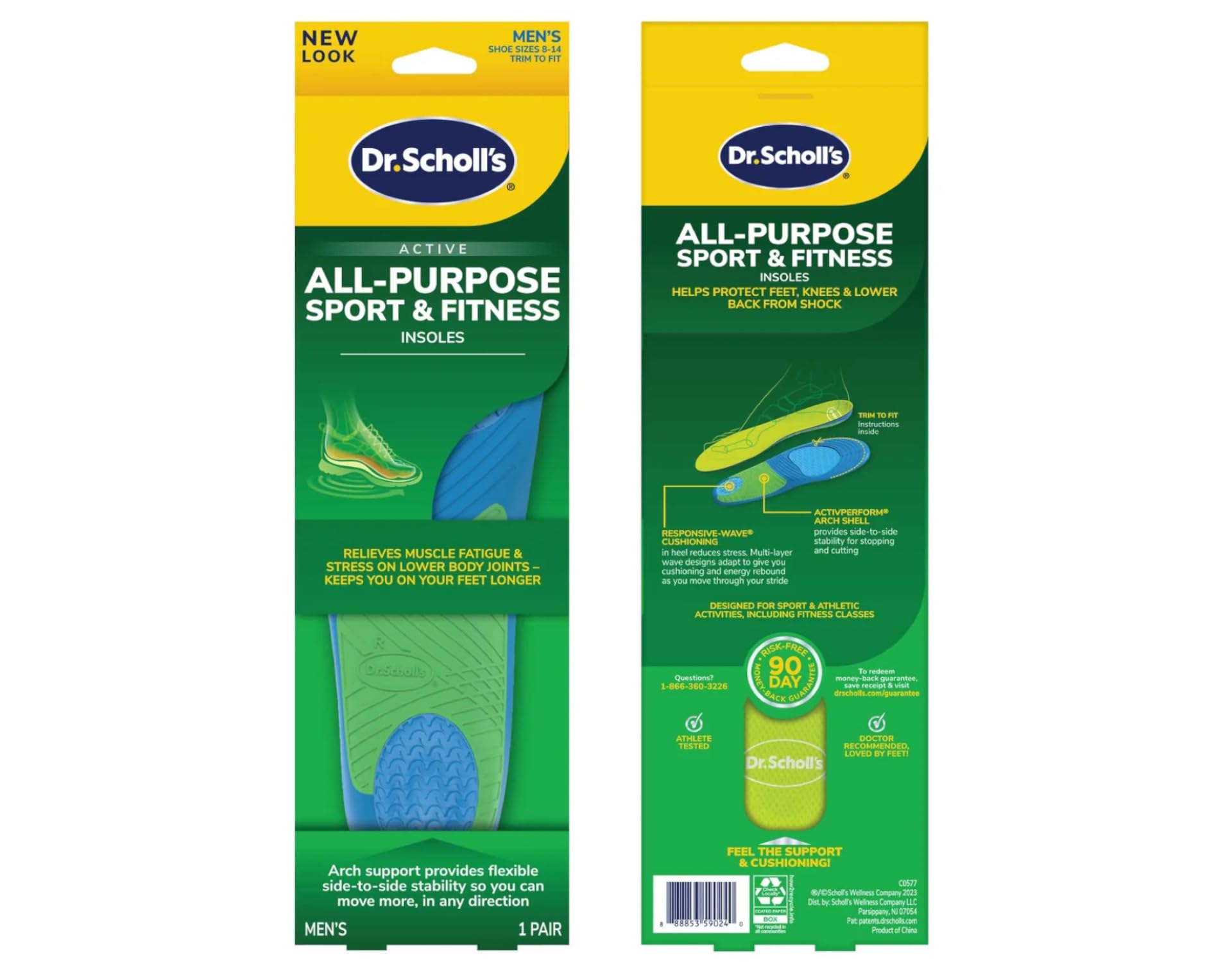 Dr. Scholl's Massaging Gel Sport Insoles for Men - Cushioning & Support (Size 8-13, 2-Pair Pack) - Perfect for Running, Walking & High-Impact Sports