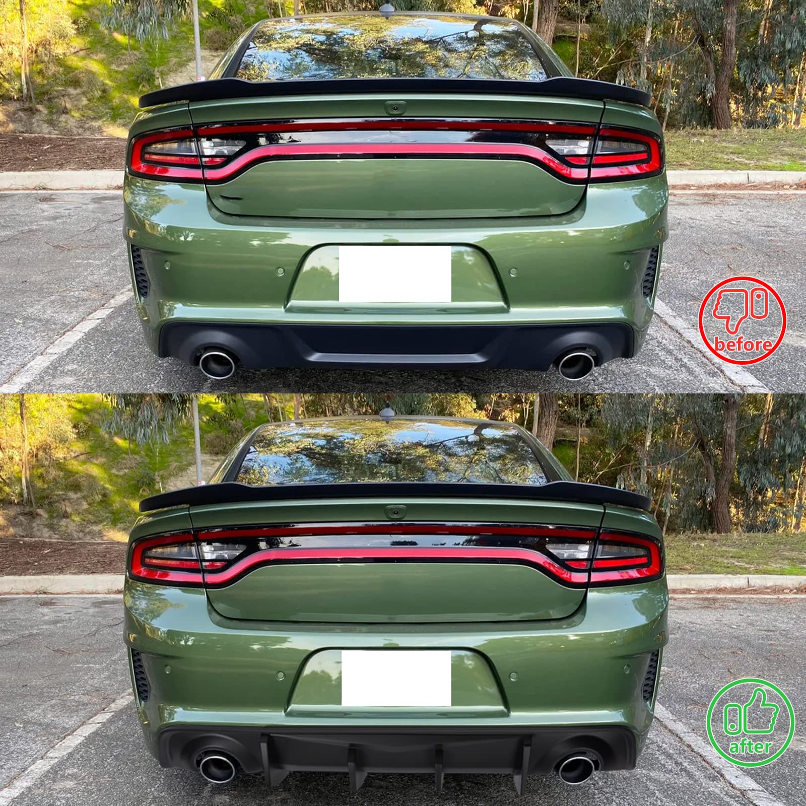 IKON MOTORSPORTS V2 Style Matte Black PP Rear Diffuser Bumper Lip with 4 Shark Fins for 2020-2023 Dodge Charger Widebody - Upgrade Your Car's Aerodynamics & Style for Street Racing & Show Cars
