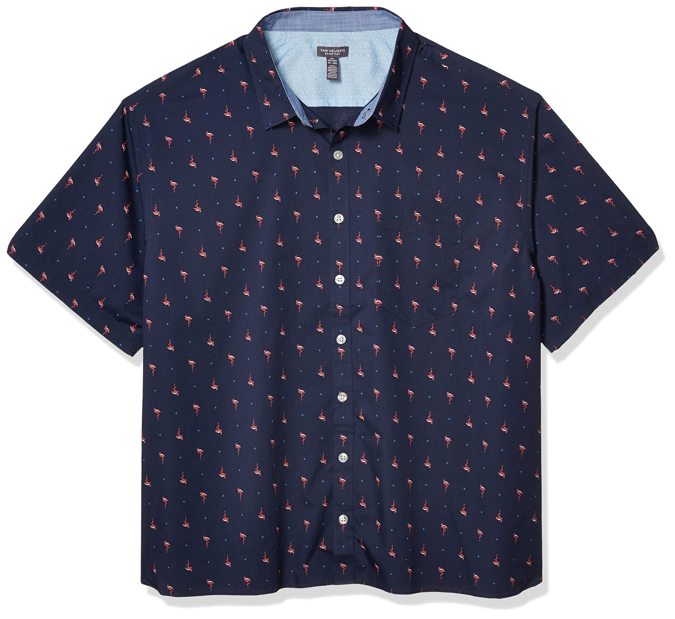 Van Heusen Men's Big & Tall Never Tuck Short Sleeve Button Down Shirt - Comfortable Casual Office Wear for Large Size Men