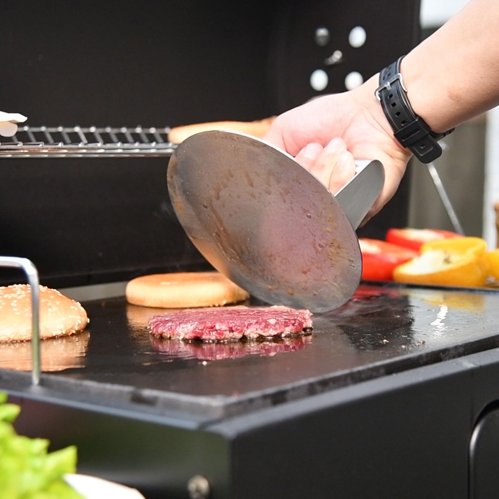 Premium Stainless Steel Burger Press Kit for Blackstone Griddle - Includes Burger Spatula & Smasher for Flat Top Grill Cooking - Perfect for BBQ, Hamburgers, Steak & Meat - Ideal for Backyard Grilling, Tailgating & Outdoor Cooking