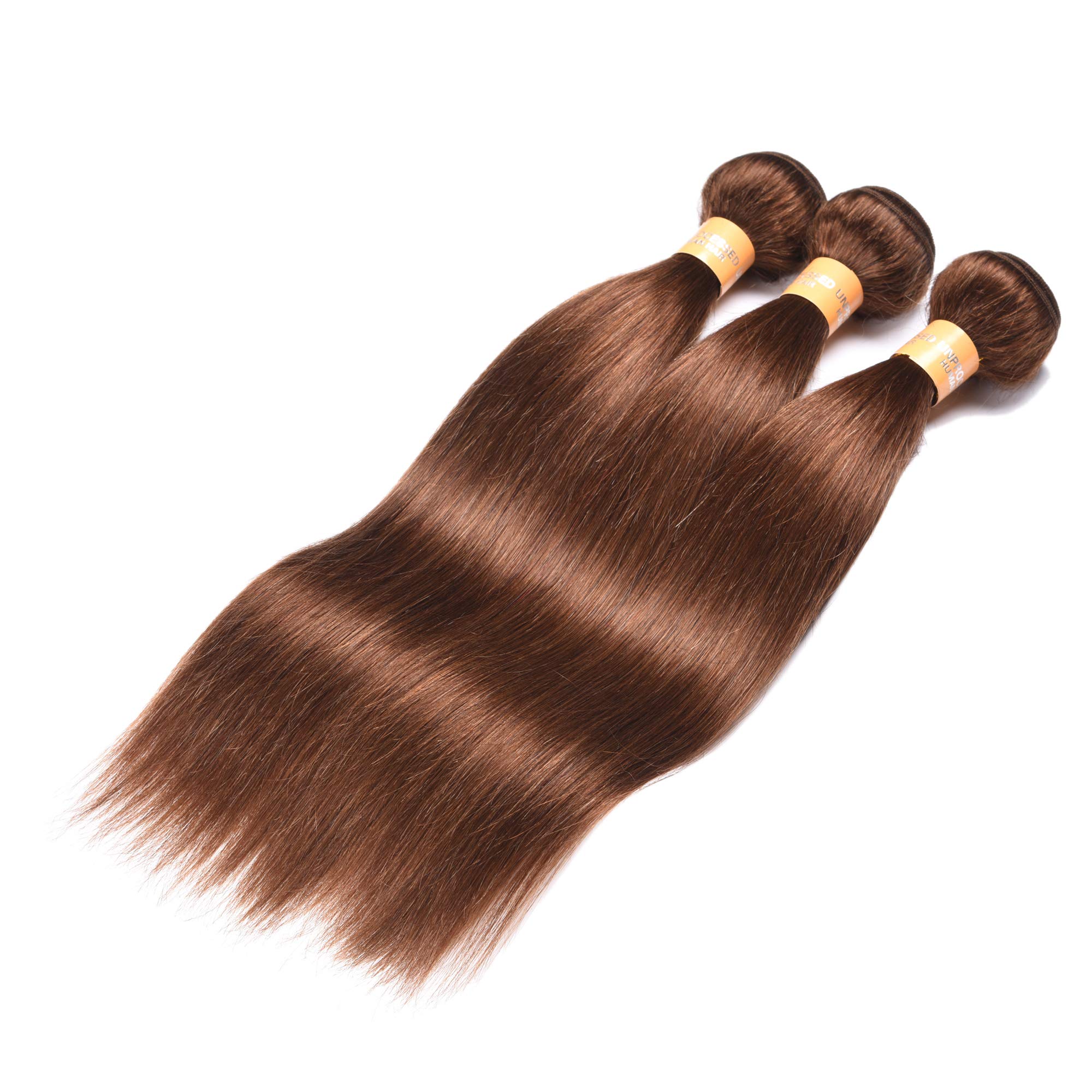 100% Virgin Peruvian Human Hair Bundles - Unprocessed Silky Straight Hair Extensions 3 Bundles (18 20 22 Inch, Medium Brown 4#) for Weaving, Styling & Everyday Glamour