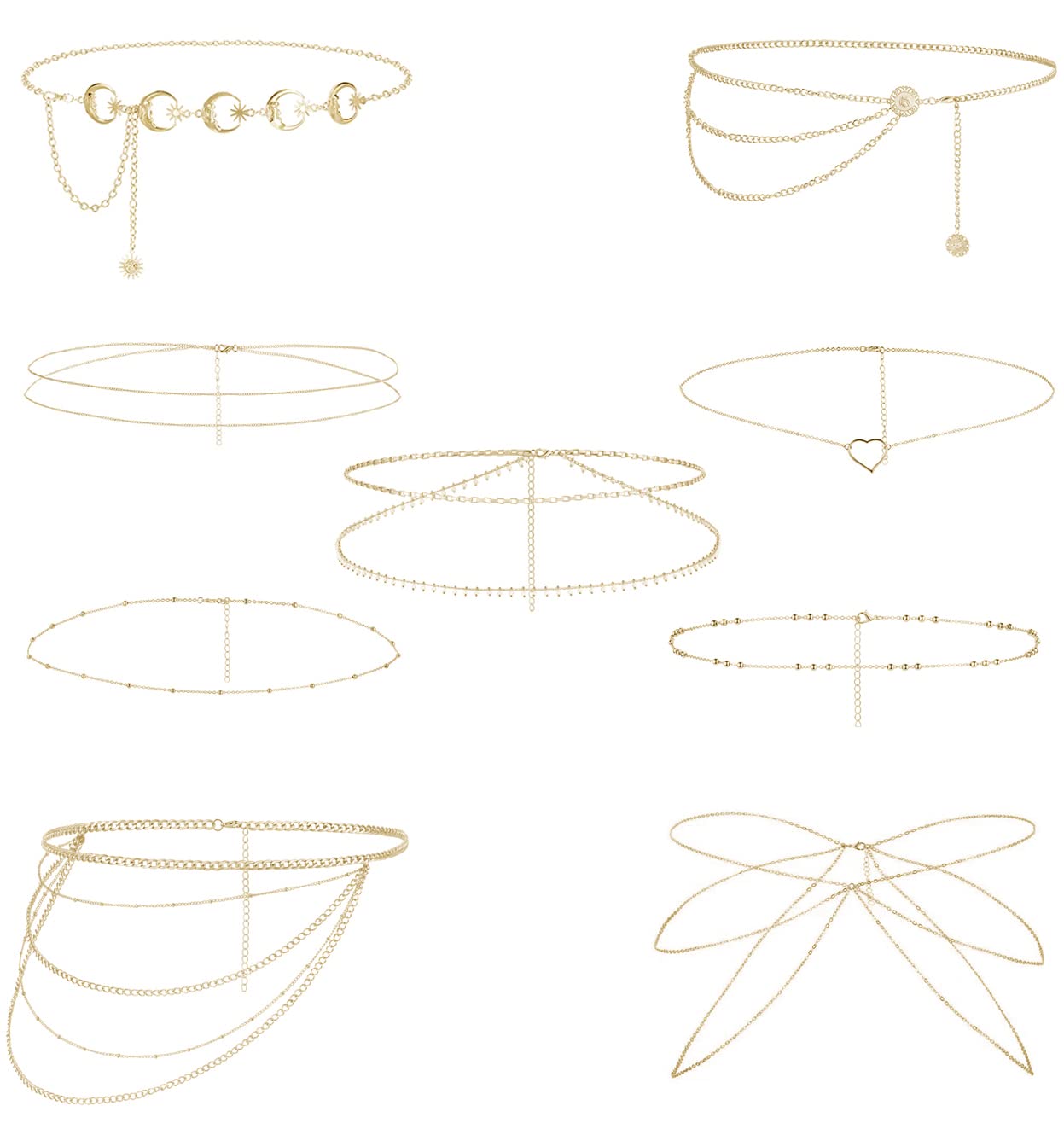 9Pcs Adjustable Waist Belly Chains for Women - Boho Multilayer Body Jewelry for Beach, Bikini, Summer & Festival Wear | Perfect for Vacations, Pool Parties & Music Festivals