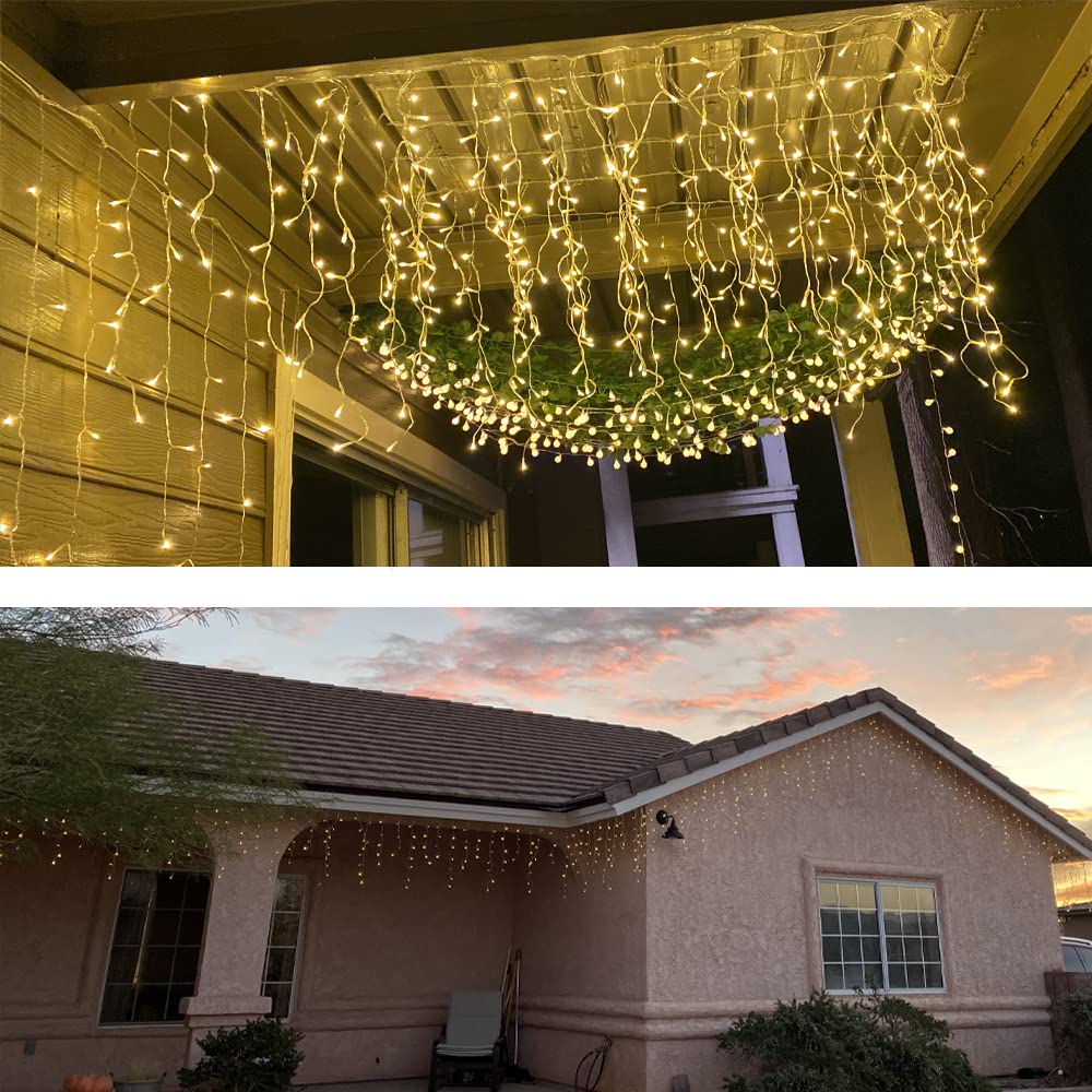 YASENN Bluetooth APP Controlled 300 LED Icicle Christmas String Lights - 30ft Waterproof Fairy Lights with 60 Drops for Indoor & Outdoor Holiday Decor (Warm White) | Perfect for Christmas Tree, House, Yard, and Party Decorations