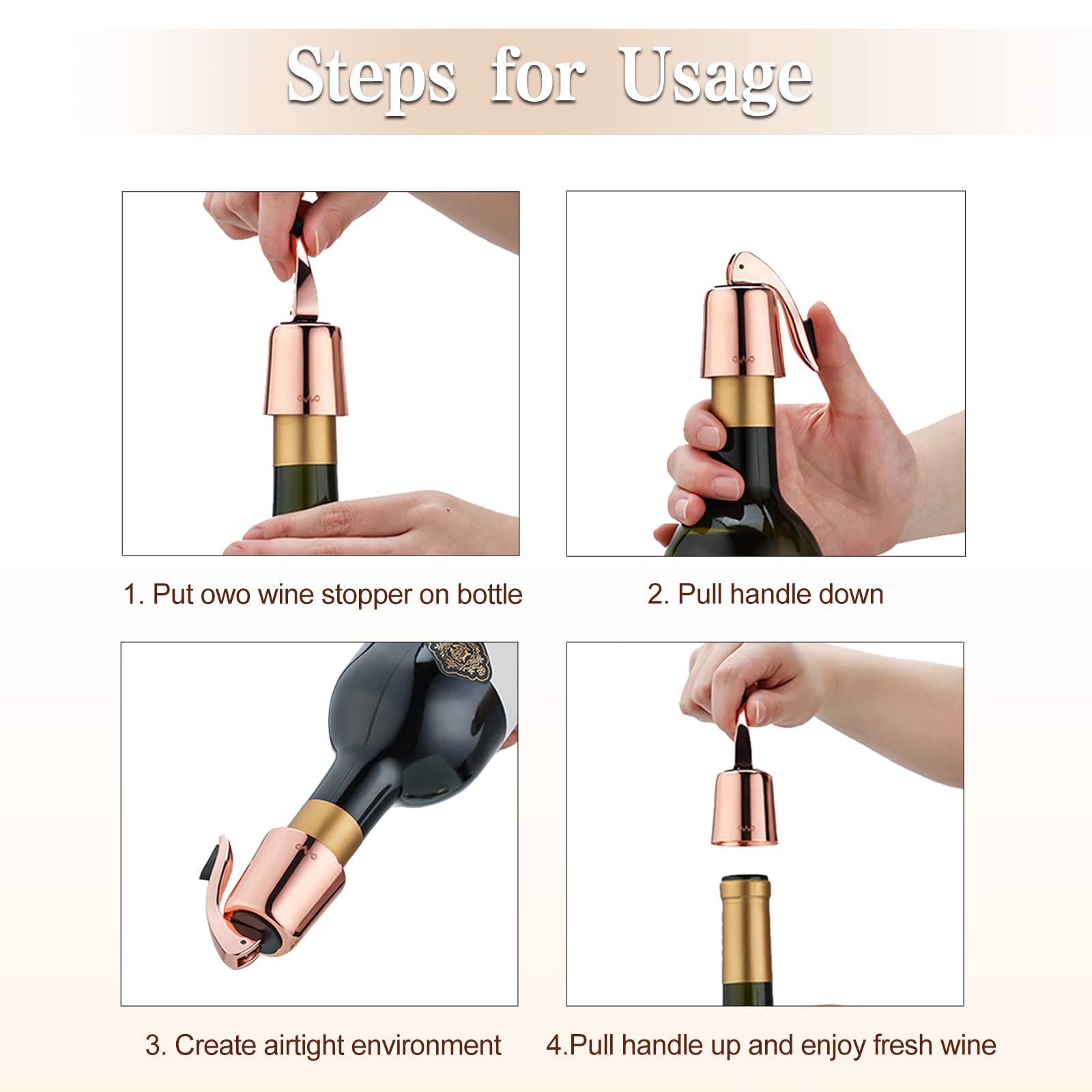 Premium Stainless Steel Wine Bottle Stopper with Silicone Seal - Reusable Wine Saver for Champagne, Sparkling Wine & Red Wine - Airtight Freshness Keeper (Rose Gold, 2 Pack) - Perfect for Parties, Gifts & Home Bars