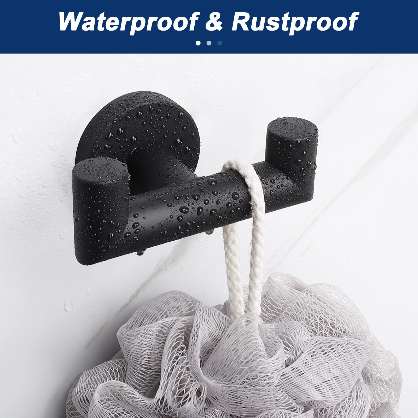 NearMoon Double Towel Hook - 2 Pack SUS304 Stainless Steel Heavy Duty Wall Mounted Coat & Robe Hanger for Bathroom, Living Room, Kitchen - Matte Black - Perfect for Organizing Towels, Robes & Coats in Home Spaces