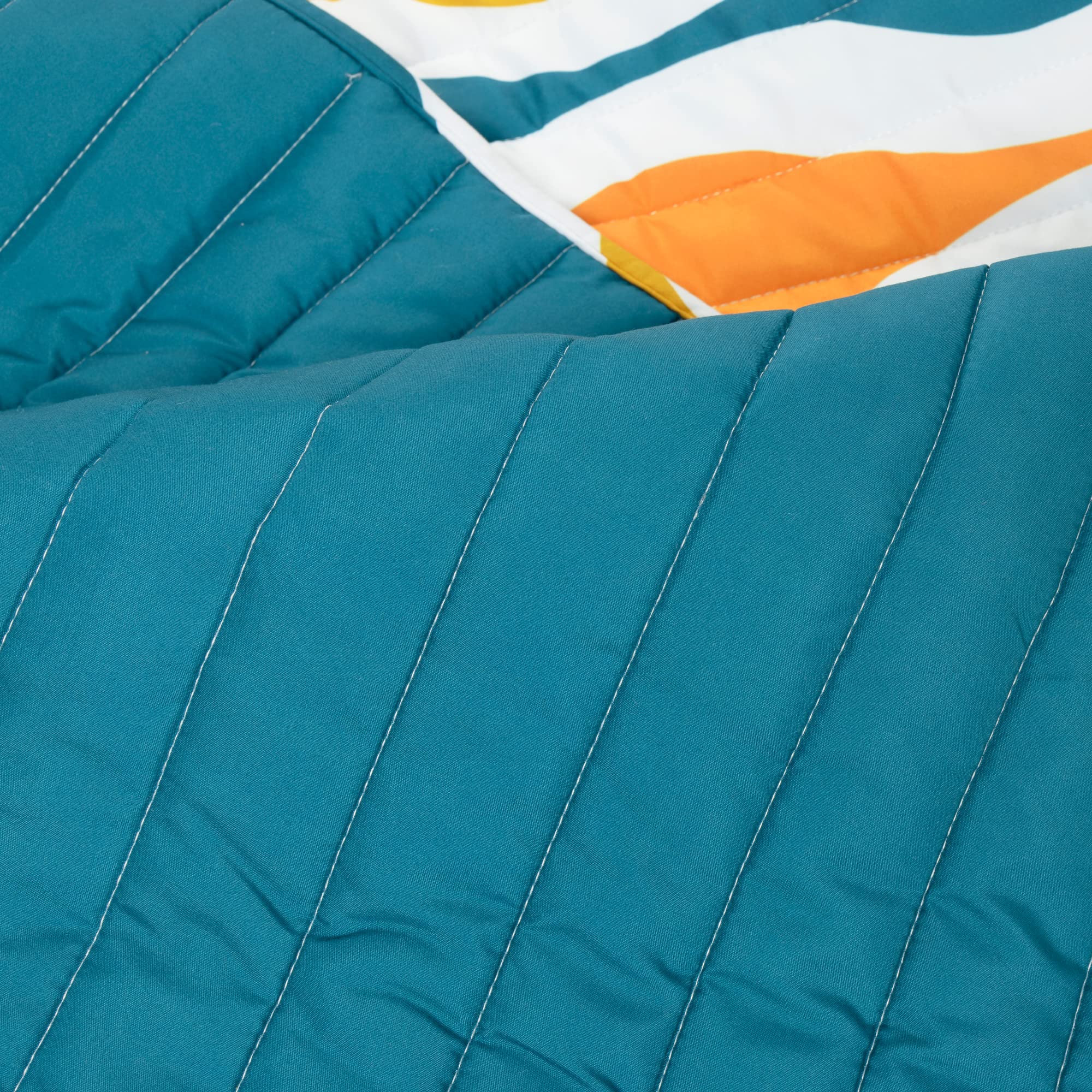 Mid Century Geo Quilt Set - Full/Queen, Turquoise & Orange for Modern Bedroom