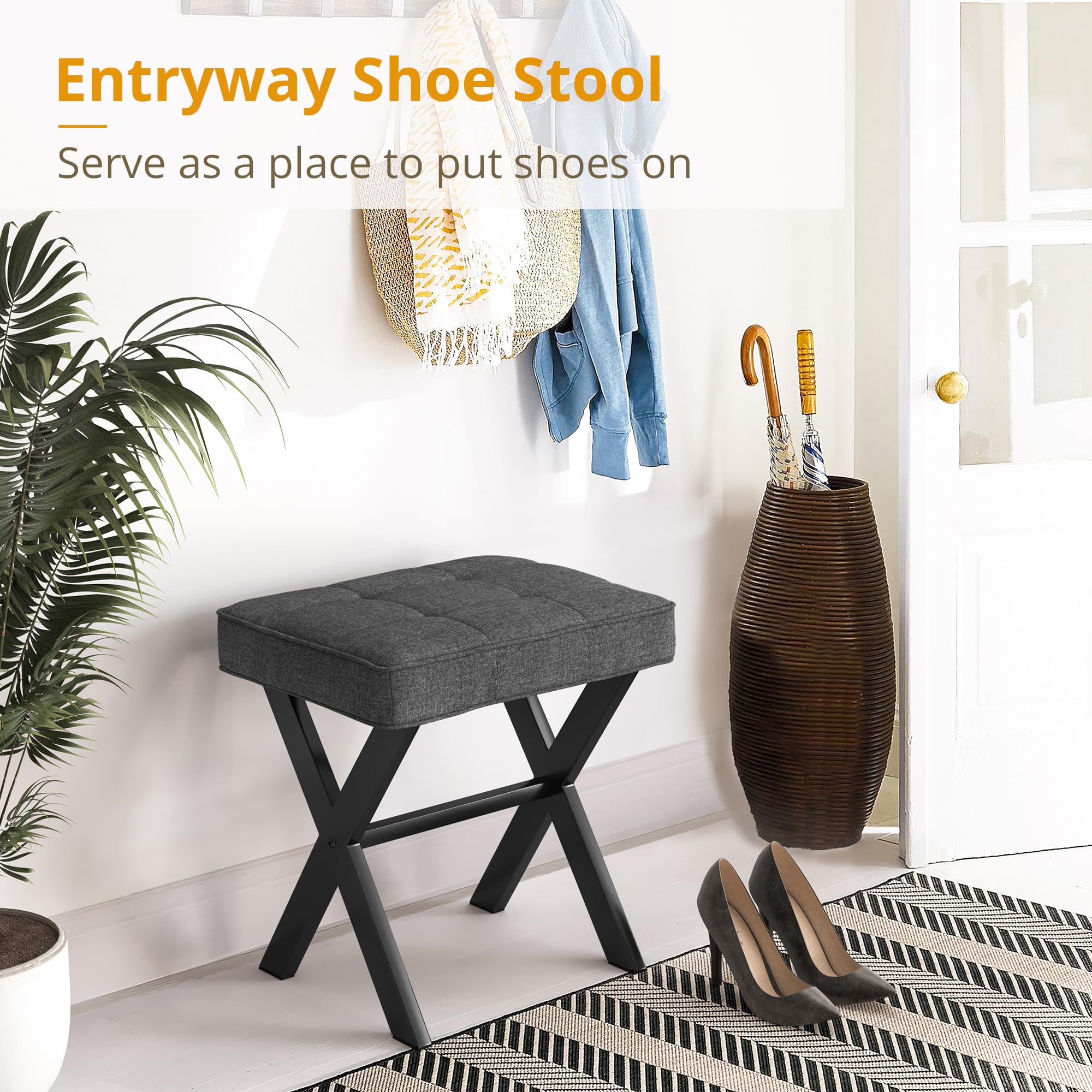 LUE BONA Vanity Stool with X-Legs - Modern Makeup Seat for Bedroom & Bathroom