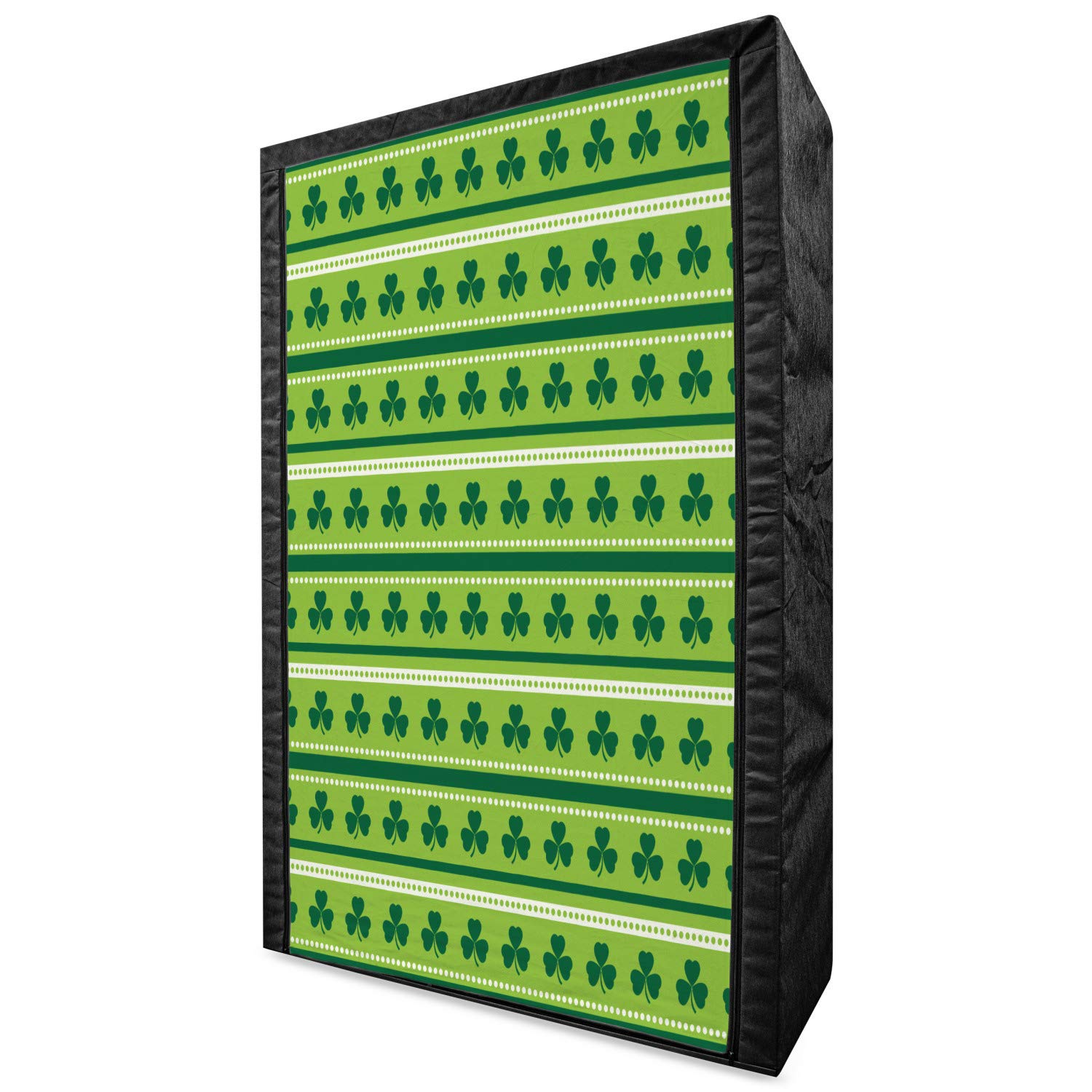 Ambesonne Green Portable Fabric Wardrobe - Irish Clover Pattern for St. Patrick's Day | 42.5 Inch Clothing Organizer with Shelves | Lime & Dark Green Storage Closet for Bedroom, Dorm, or Guest Room
