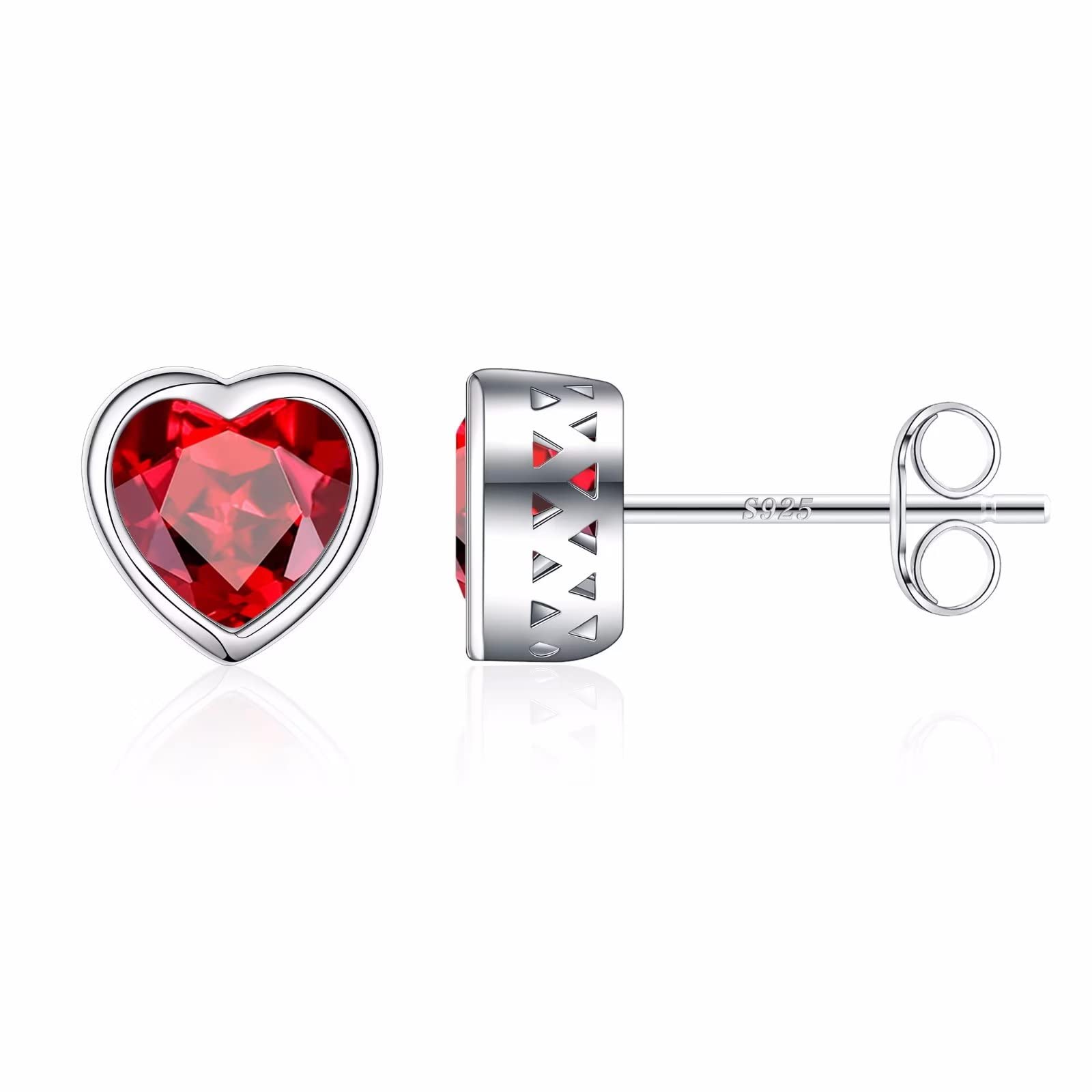 Birthstone Stud Earrings for Women - Sterling Silver Heart Earrings for Teen Girls, Mothers Day, Valentines, Christmas, Anniversary & Birthday Gifts | Perfect for Everyday Wear, Date Nights & Special Occasions