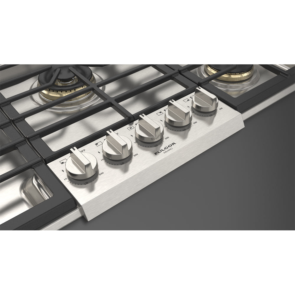 Fulgor Milano 36 Inch 600 Series 5-Burner Gas Cooktop in Stainless Steel (F6PGK365S1) - Perfect for Modern Kitchens & Professional Cooking