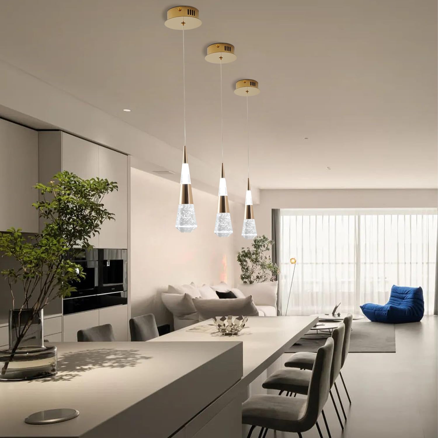 Modern Gold LED Pendant Lights 3-Pack - Kitchen Island & Dining Room Lighting
