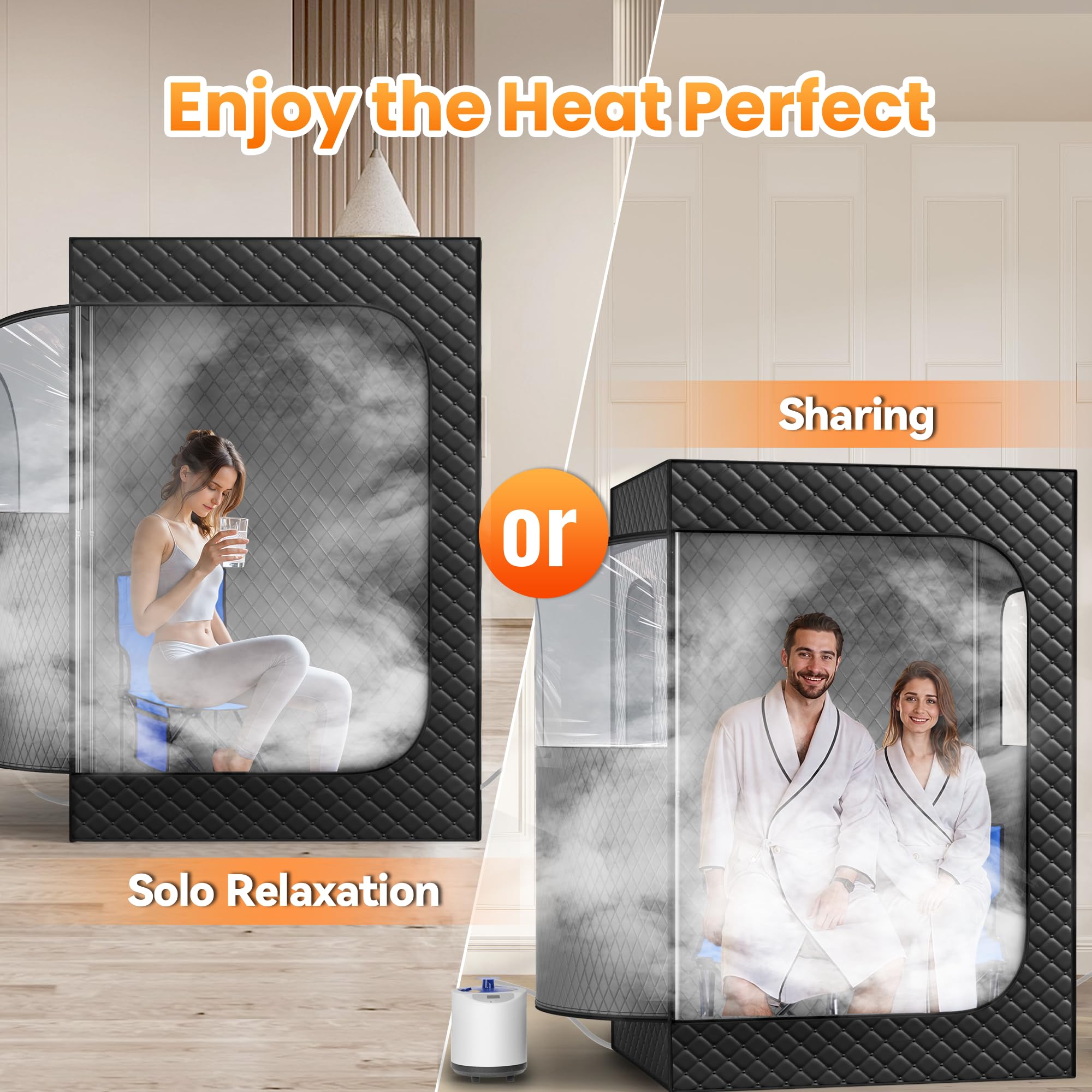 2 Person Portable Steam Sauna for Home Spa - Large Black Sauna Tent with Remote Control, 9 Heat Levels & 2 Foldable Chairs - Perfect for Relaxation, Detox & Muscle Recovery at Home