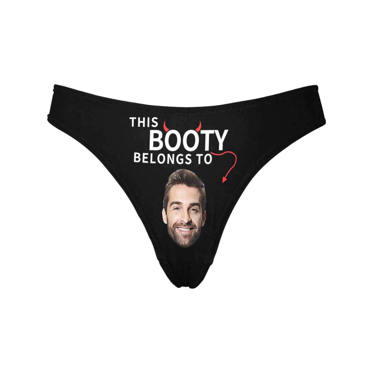 Custom Face G-String Thong Underwear - Personalized Booty Belongs To Design - XS to 3XL Sizes - Perfect for Funny Gifts, Bachelorette Parties & Couples Lingerie