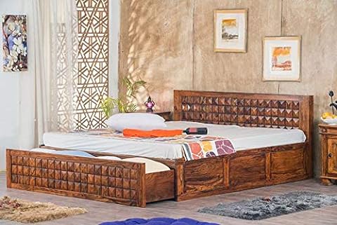 Premium Solid Sheesham Wood King Size Bed Frame with Diamond Design - Elegant & Durable Bedroom Furniture for Master Suite or Guest Room